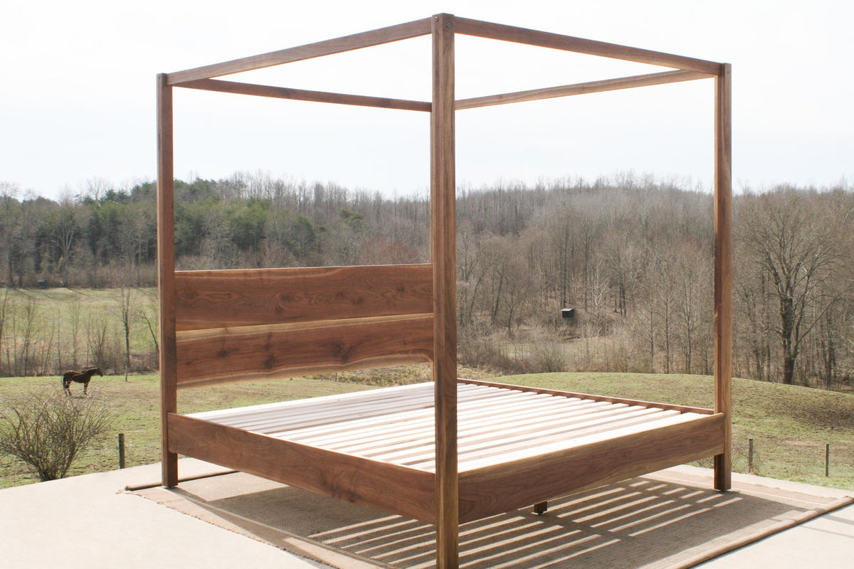 Hardwood Canopy Bed King Size Natural Walnut