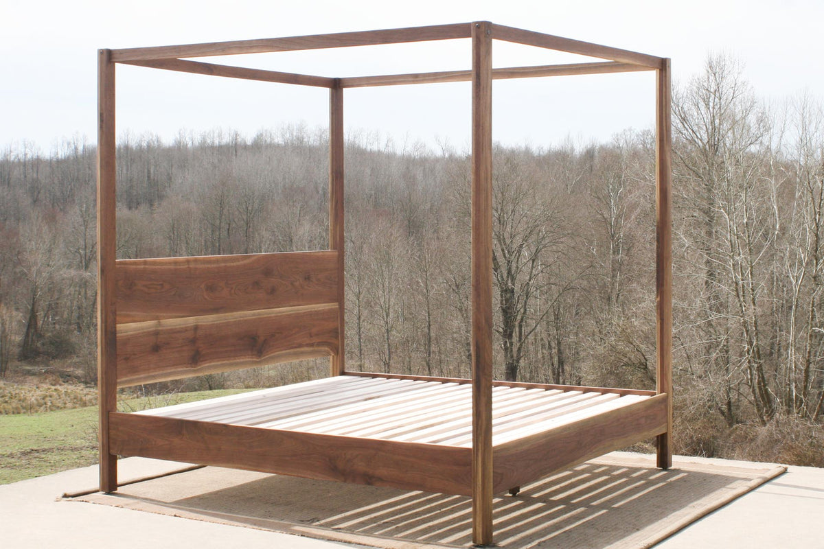 solid Hardwood Canopy Bed King Size Natural Walnut