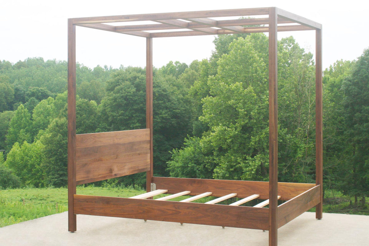 Hardwood Canopy Bed California King Size, Natural Walnut angled view
