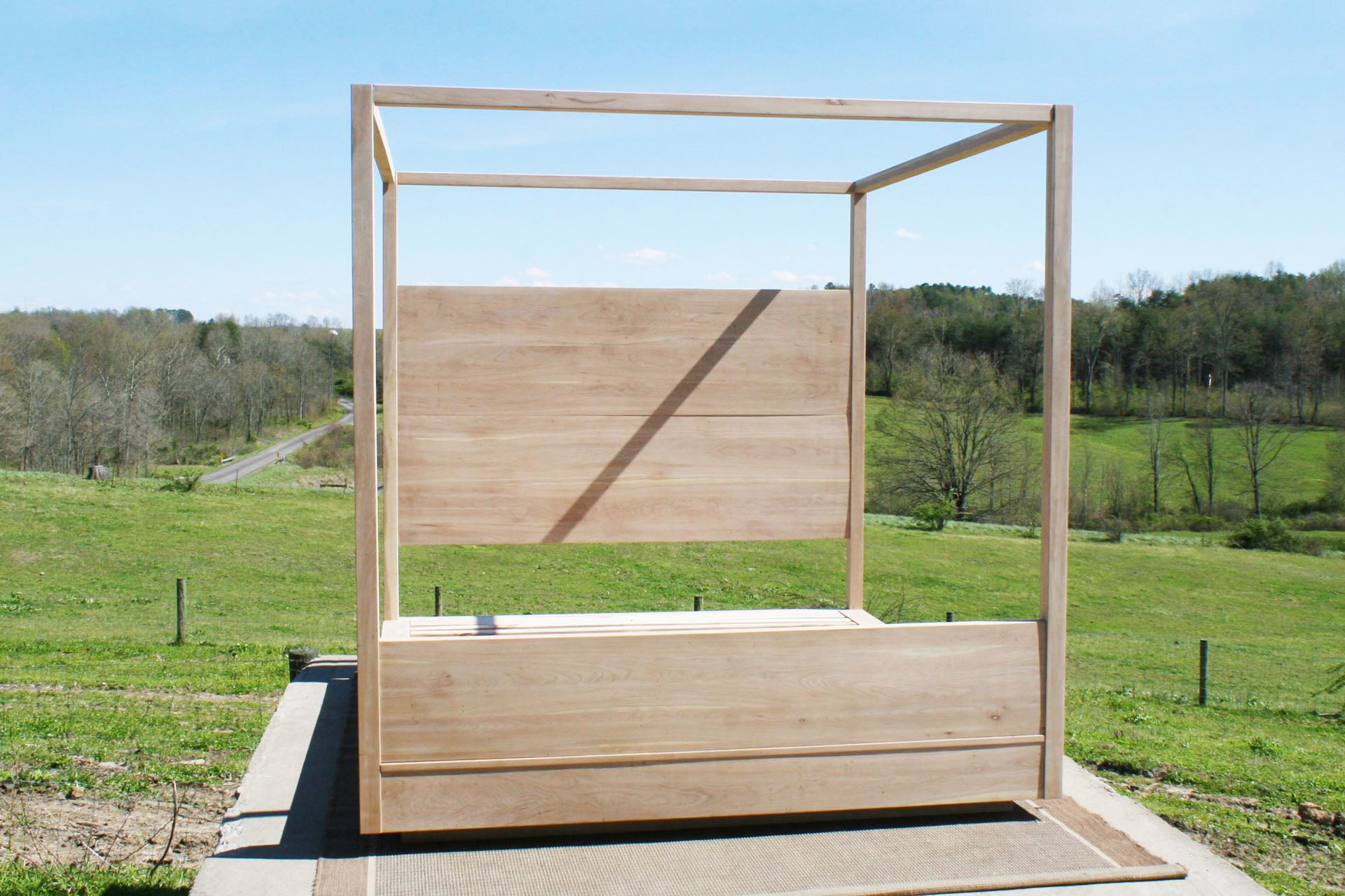 hardwood Full canopy Bed with large rail and suspended headboard