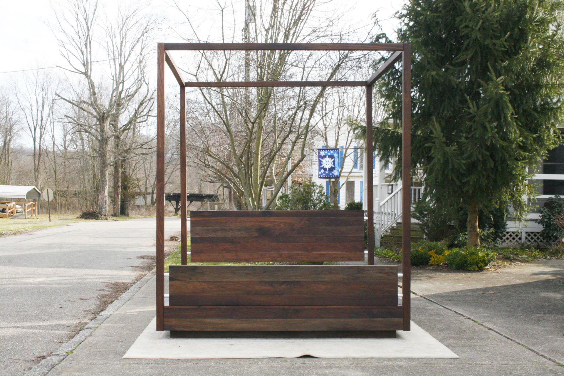 solid hardwood Full canopy Bed with large rail and suspended headboard