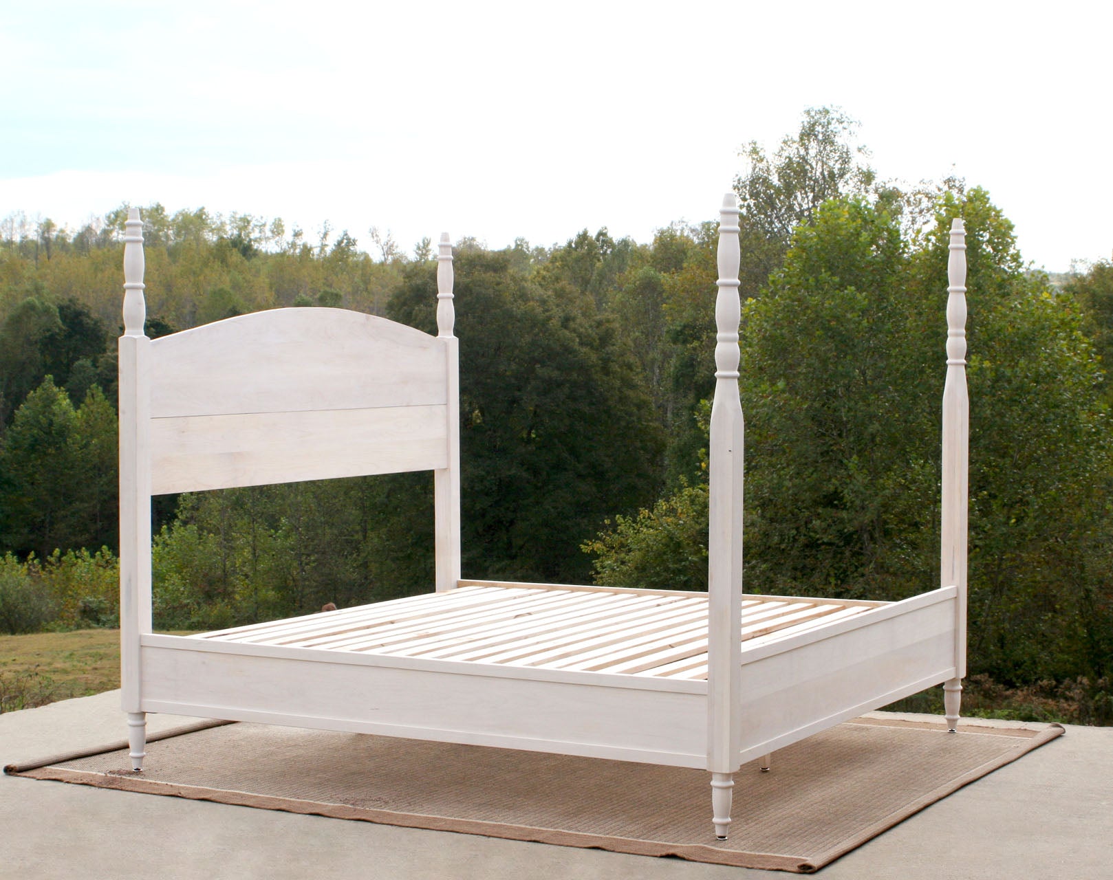 side angled view 4 Poster bed with turned posts and arched headboard
