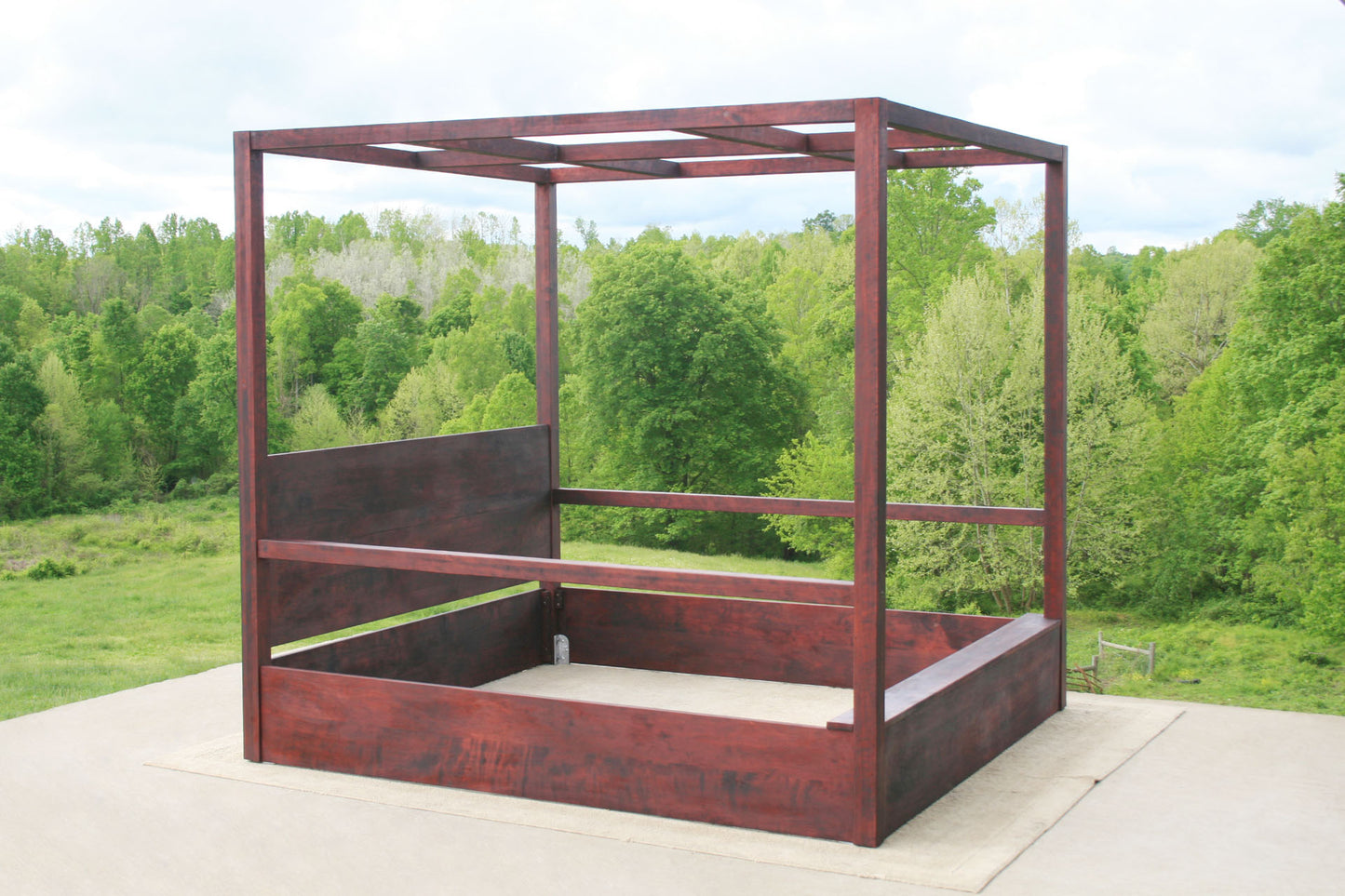 side view of wood Canopy Bed with straight posts and side rails