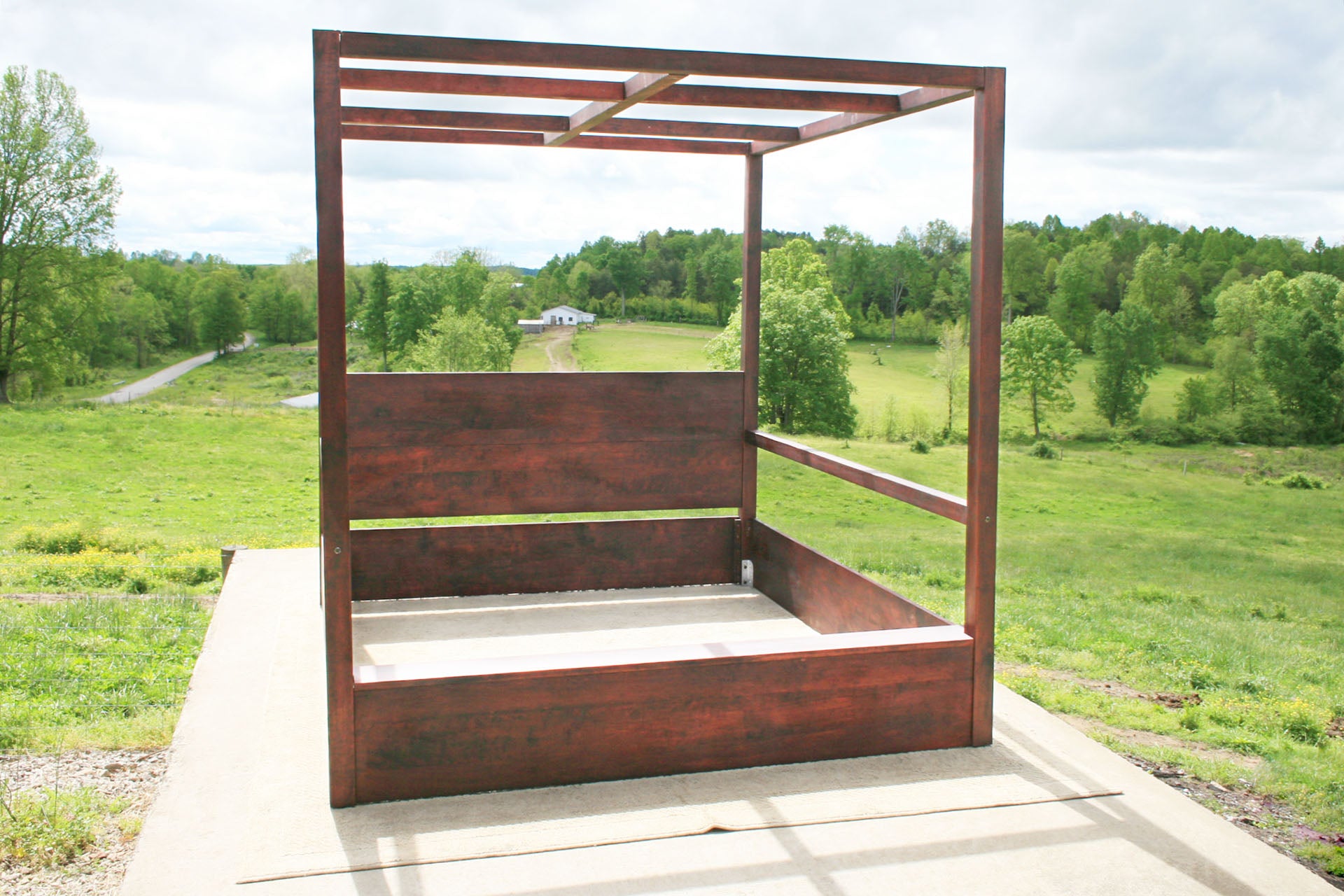 front view wood Canopy Bed with straight posts and side rails