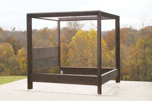Modern canopy bed with compound angle joints