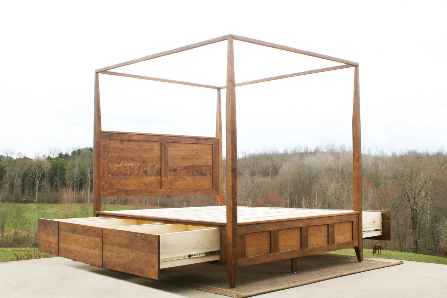 natural canopy bed with storage