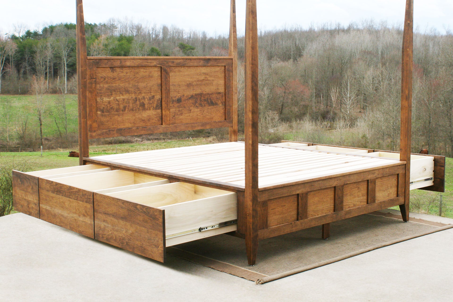canopy bed with storage and drawers out