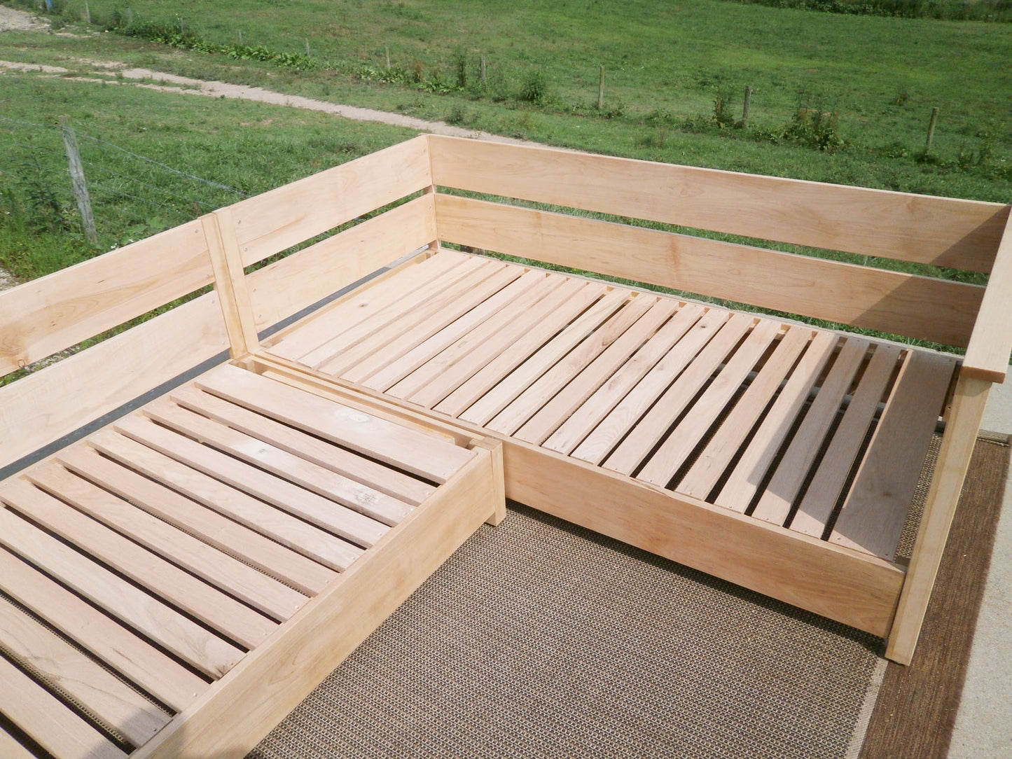 L shaped daybed with storage closeup on angle
