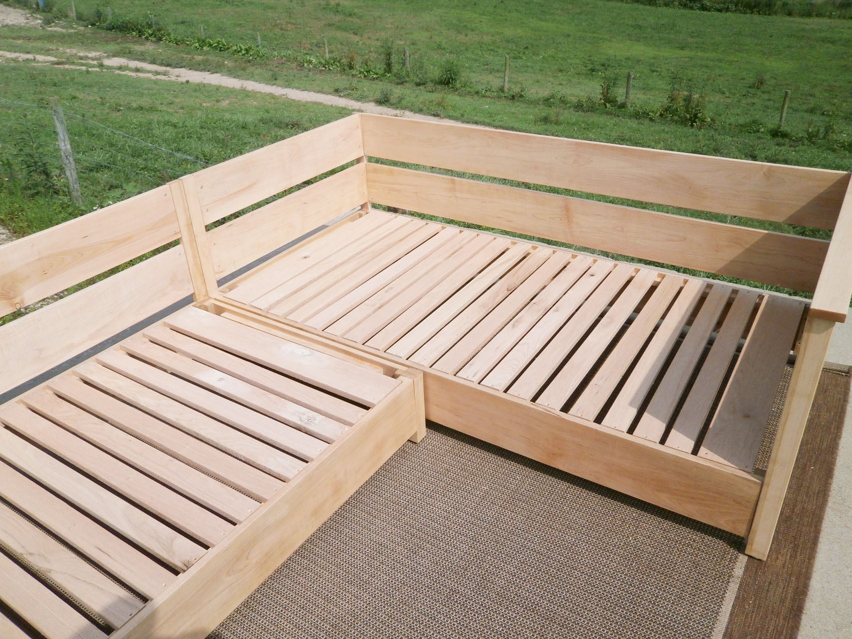 L shaped daybed with storage closeup on angle