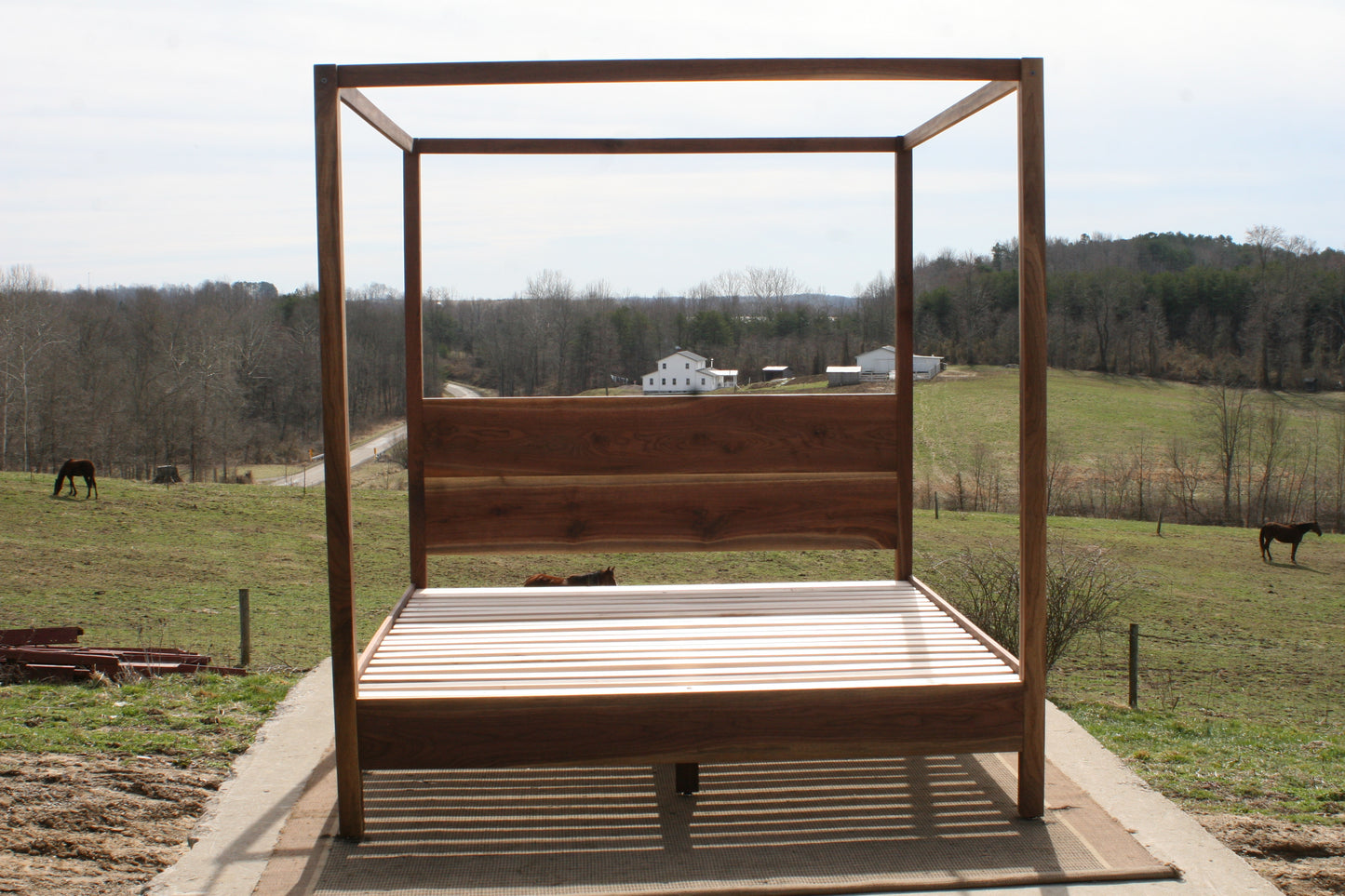 Hardwood Canopy Bed CbRnV6 - King Size, Natural Walnut