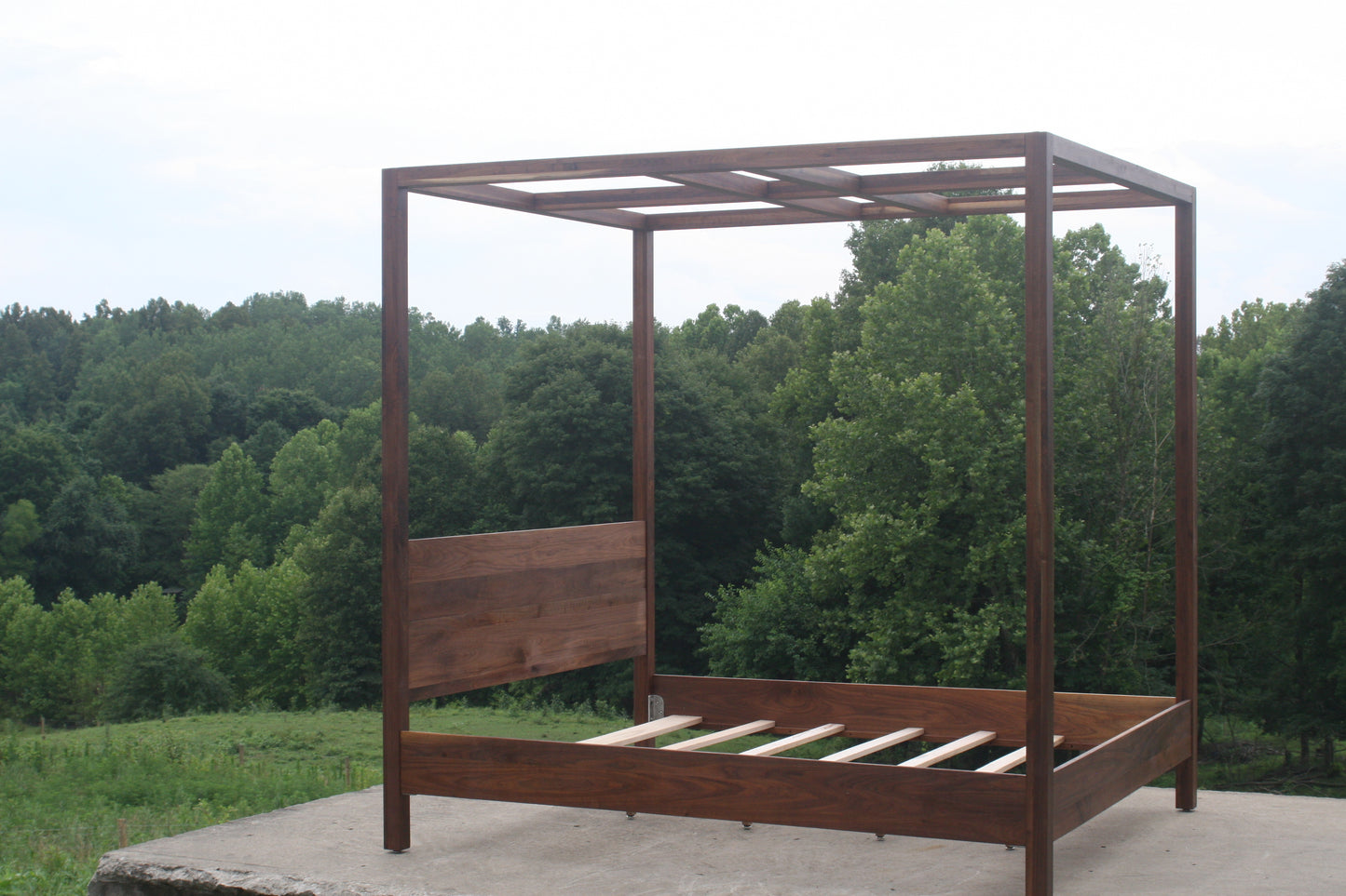 Hardwood Canopy Bed CbRnV6 - California King Size, Natural Walnut