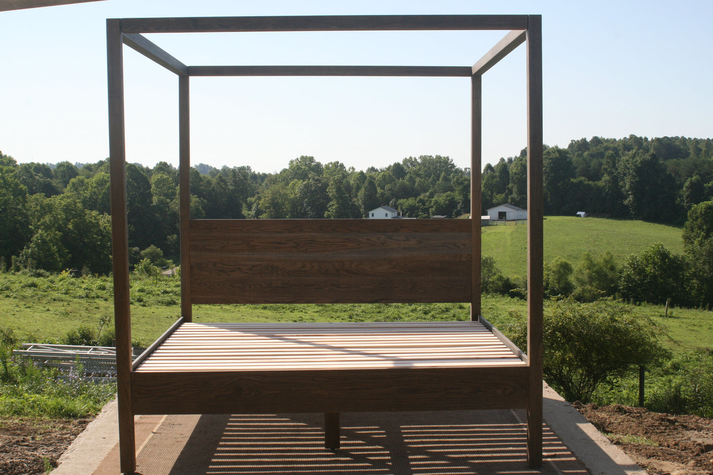 Hardwood Canopy Bed CbRnV6 - King Size, White Oak with Grey Stain