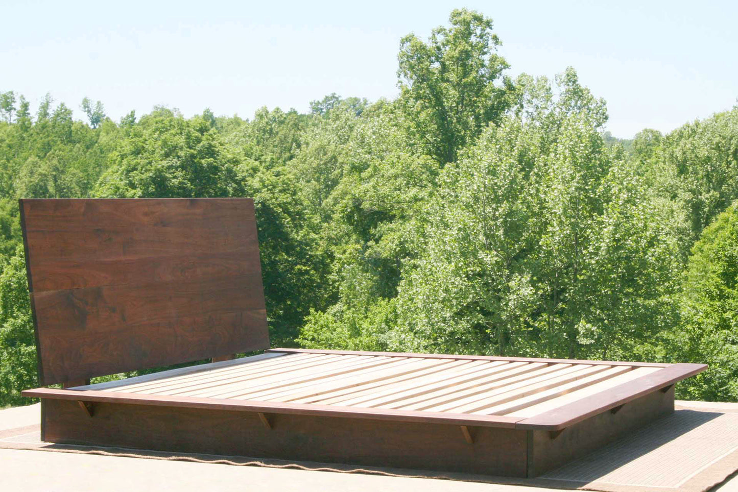 walnut slanted headboard platform bed