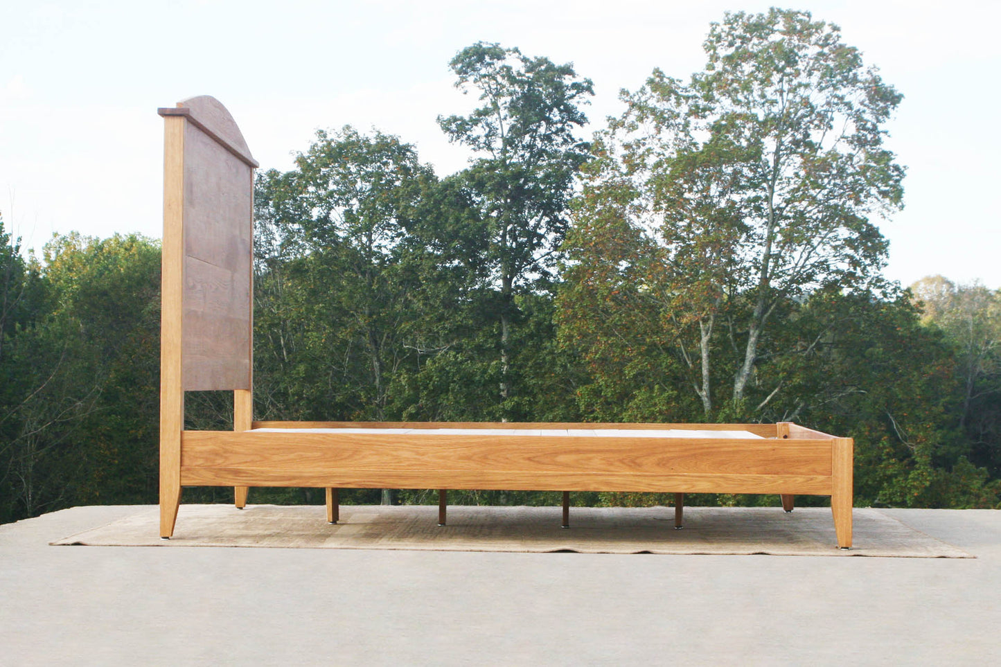 side view custom Platform bed with tall headboard