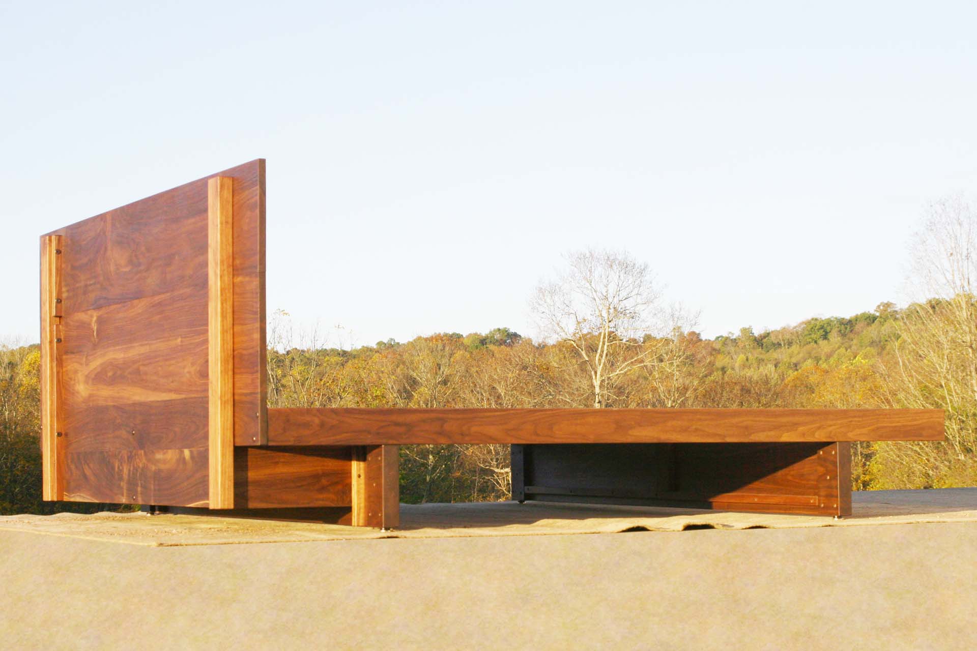 back angled view custom Platform bed with tall headboard