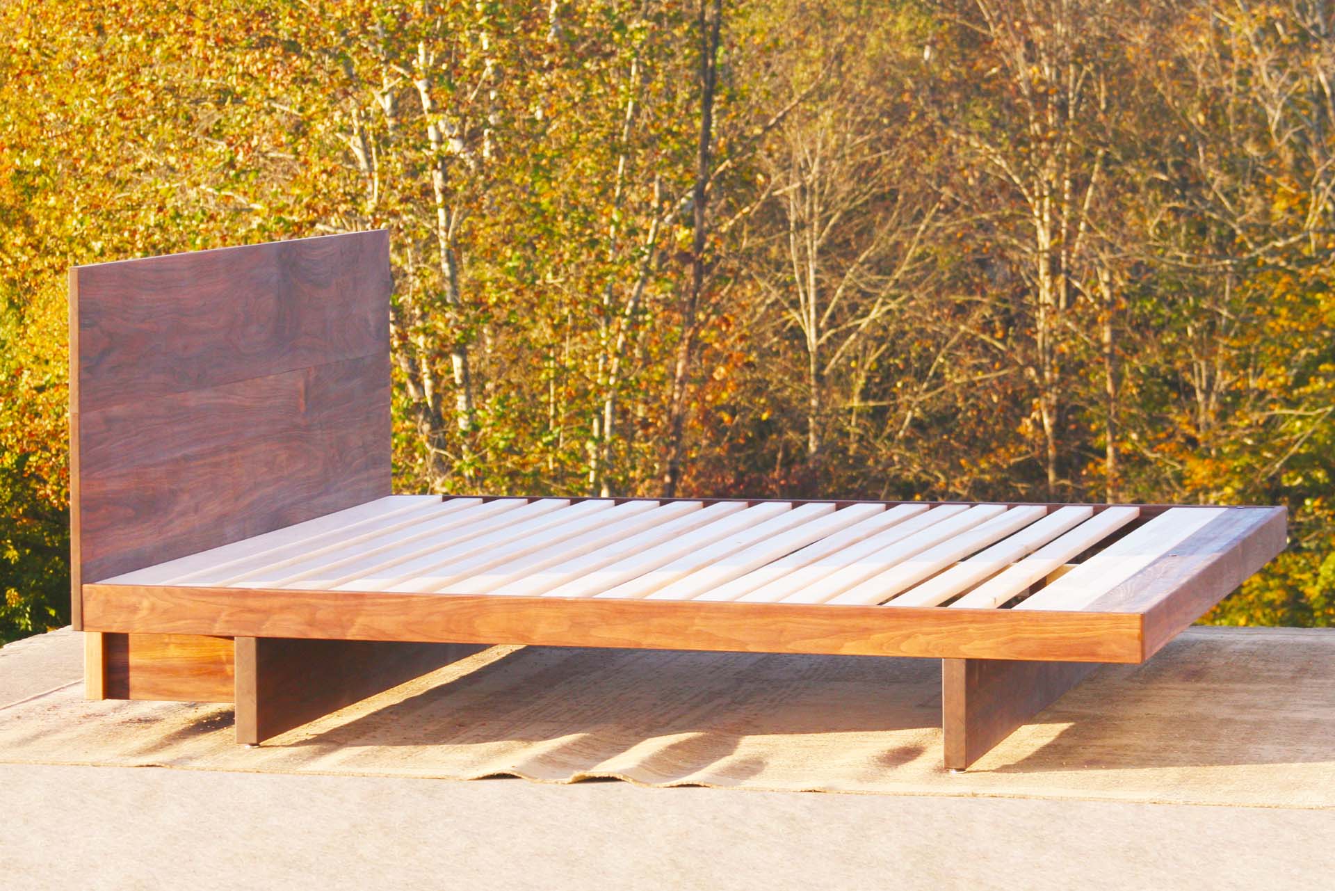 hardwood custom Platform bed with tall headboard