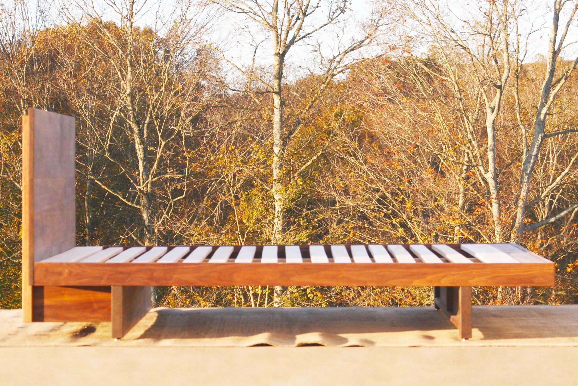 natural custom Platform bed with tall headboard