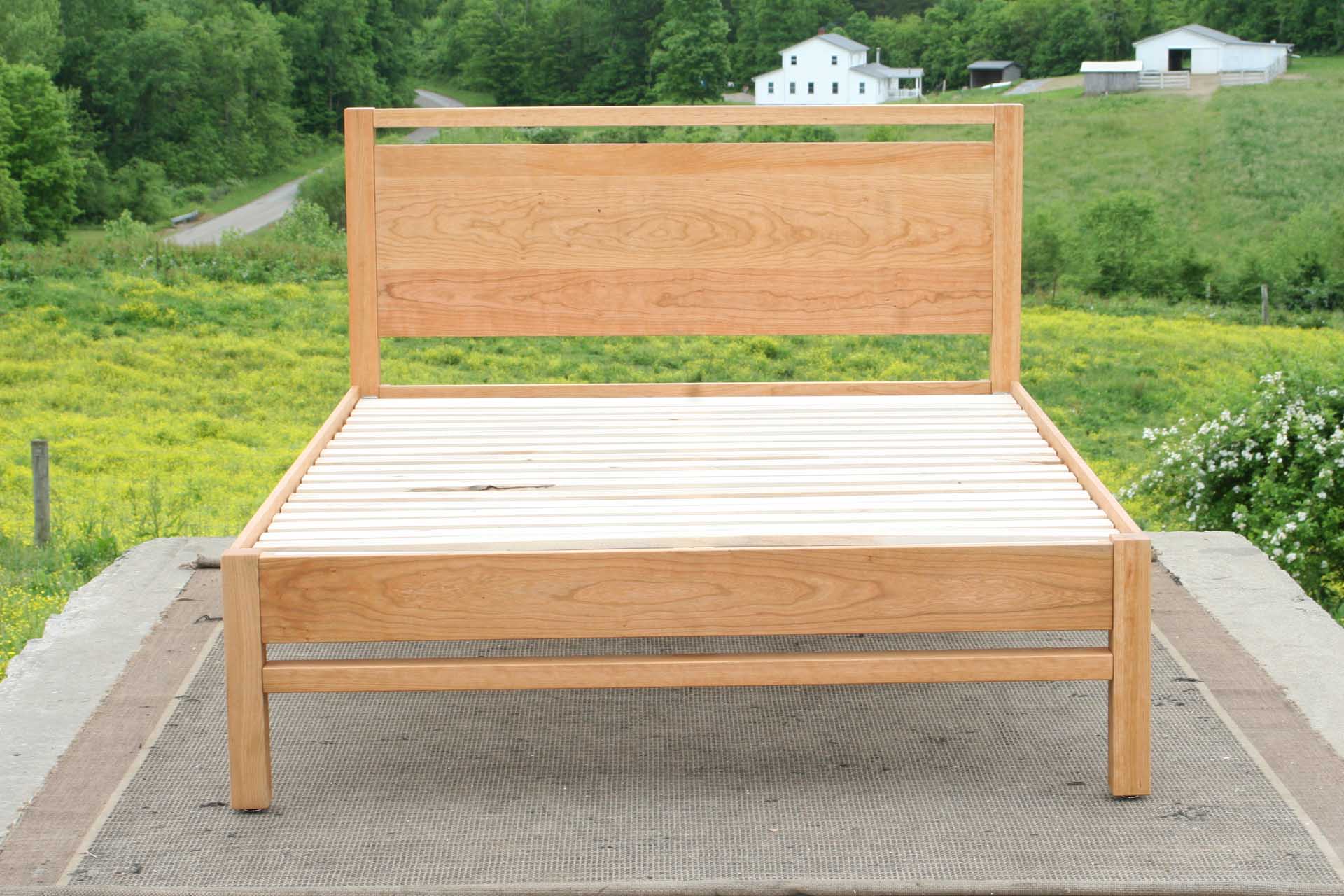 front view natural Modern platform bed with headboard