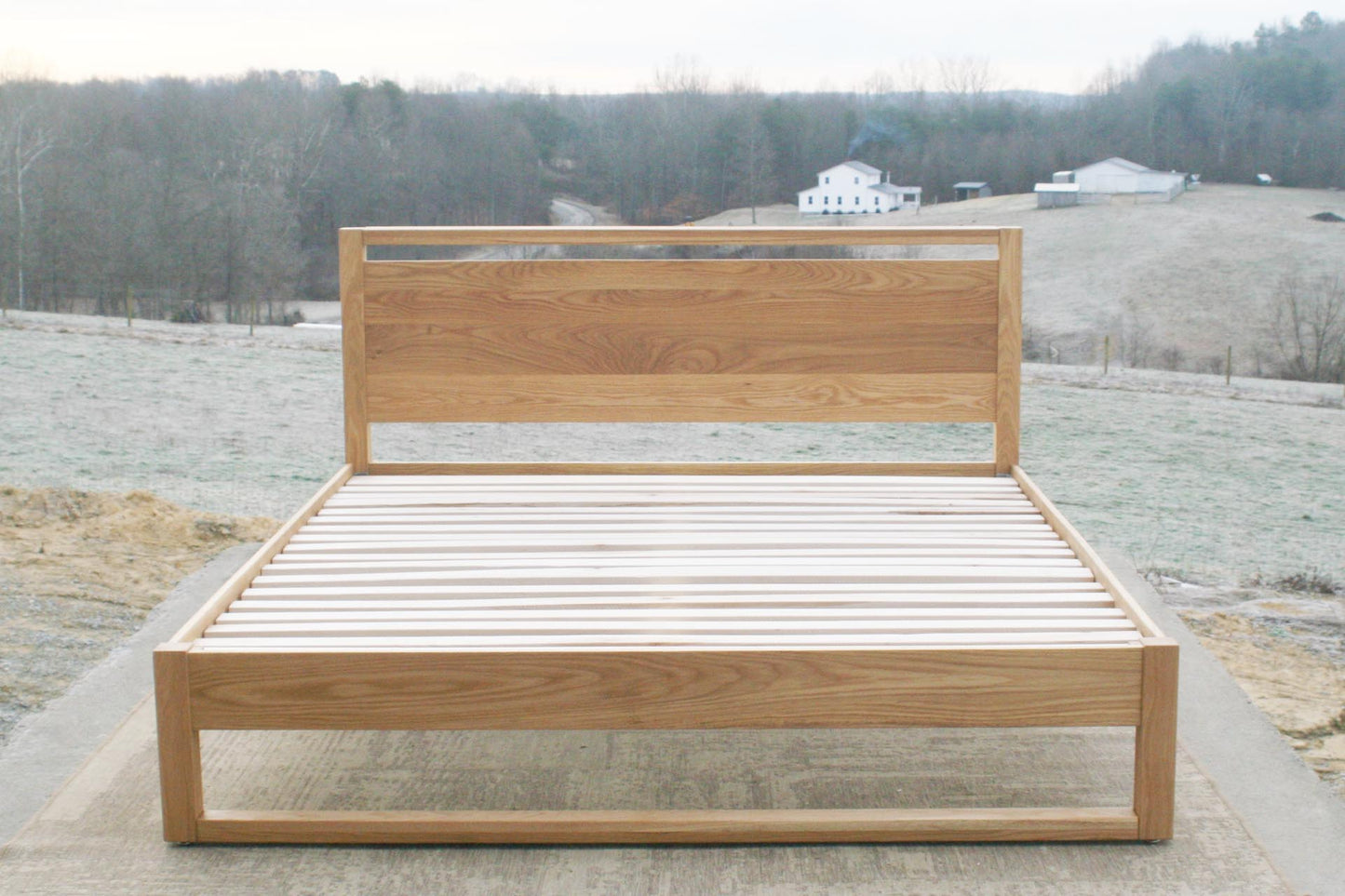 front view Modern platform bed with headboard