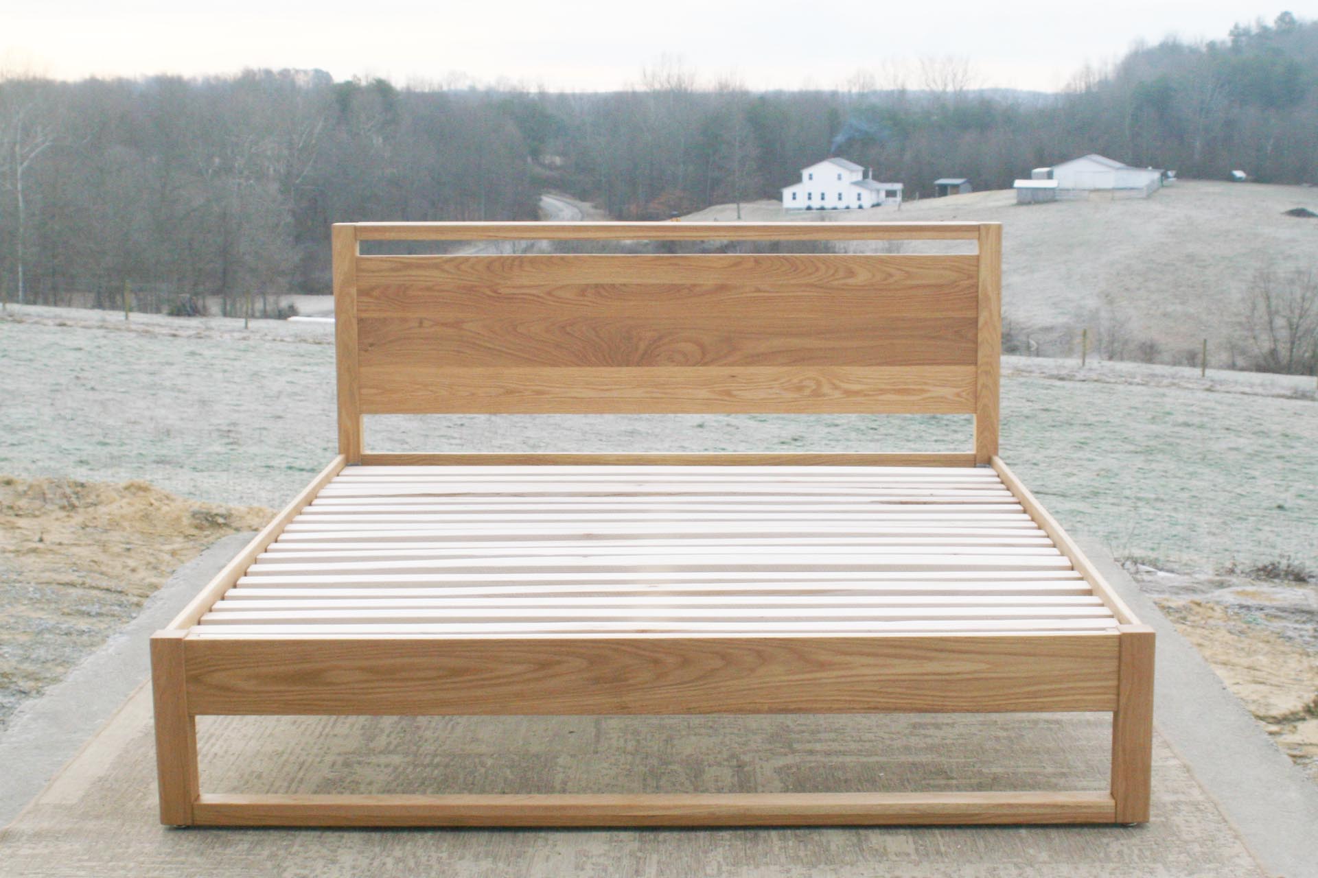 front view Modern platform bed with headboard