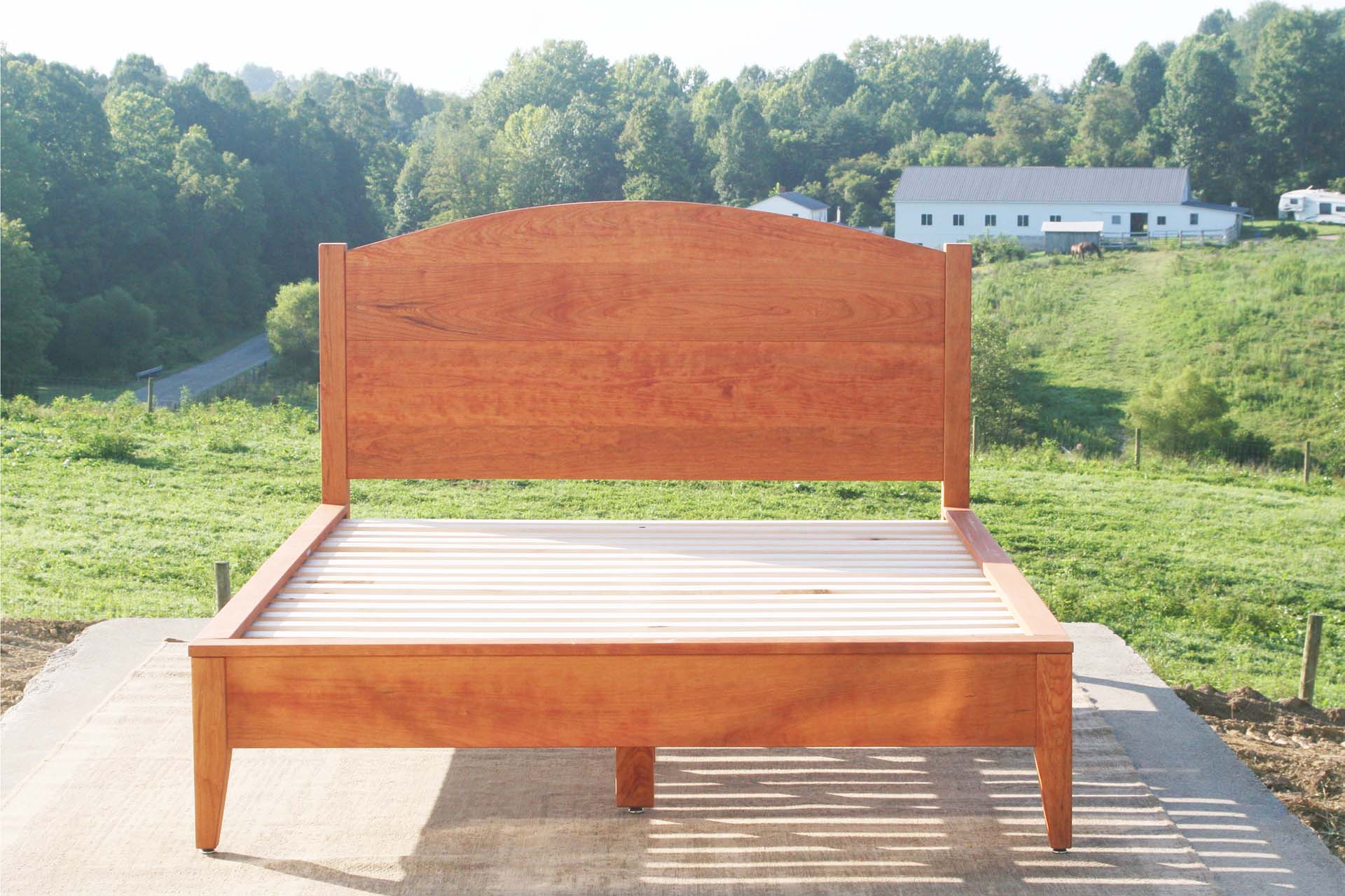 front view natural Platform storage bed with headboard with drawers
