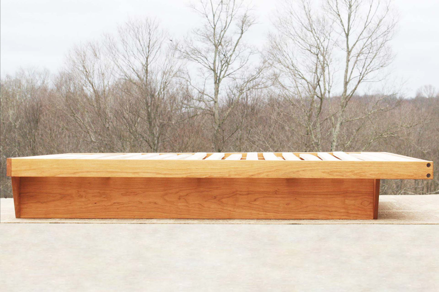 custom cherry wood low platform bed frame side view