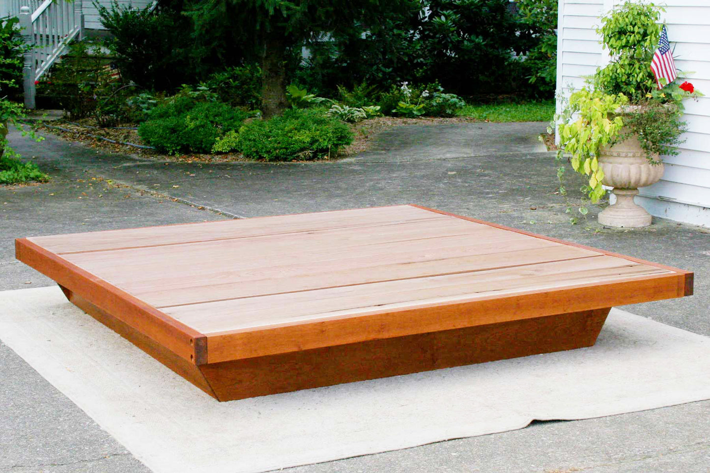 wood low platform bed frame top view