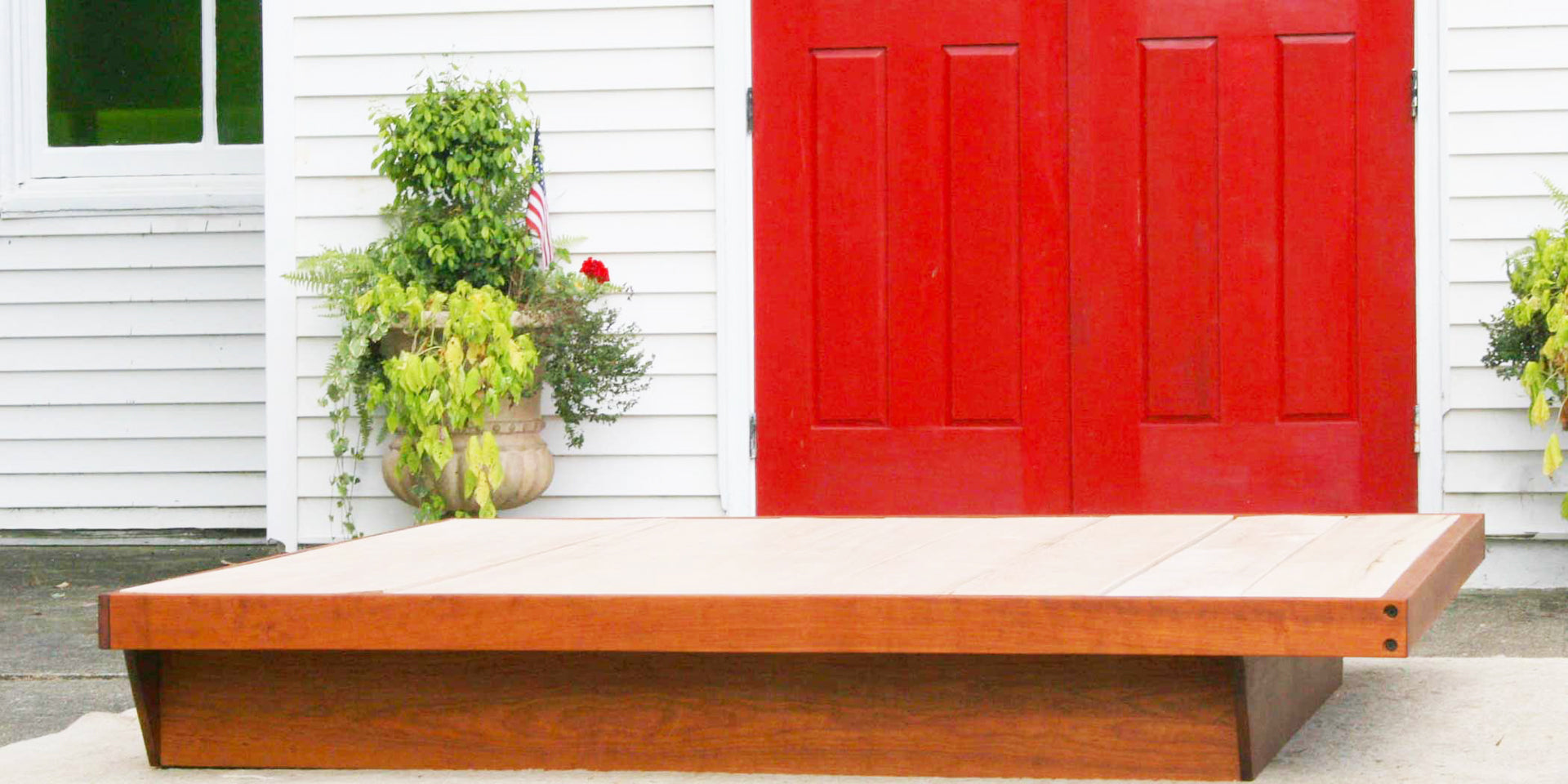 wood low platform bed frame side view