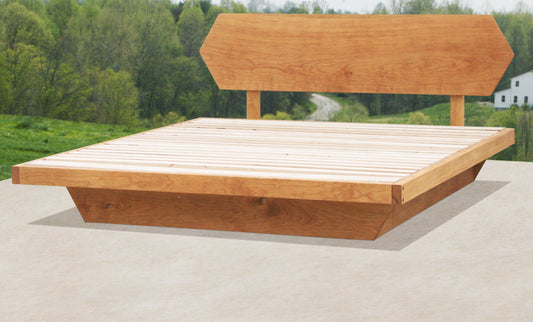 Low Platform Bed with headboard and angled base frame angled view