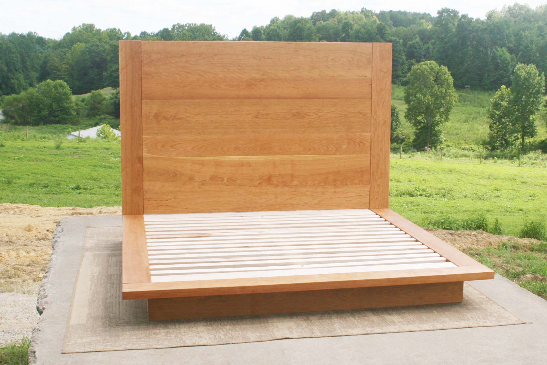 natural Platform bed with tall headboard