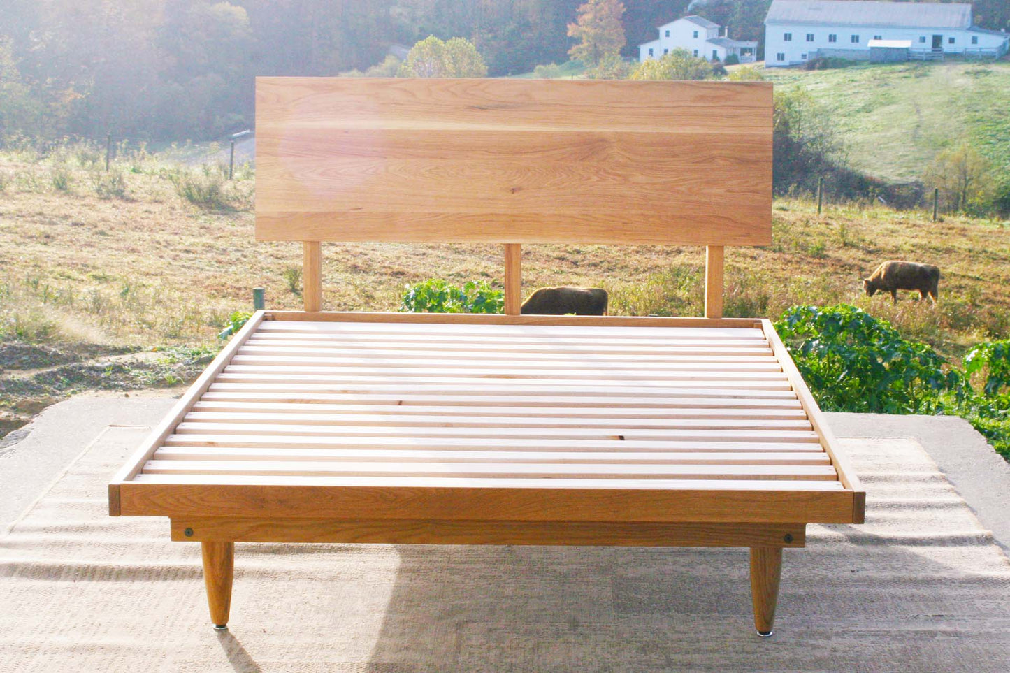 custom Mid Century Platform Bed with Slanted Headboard