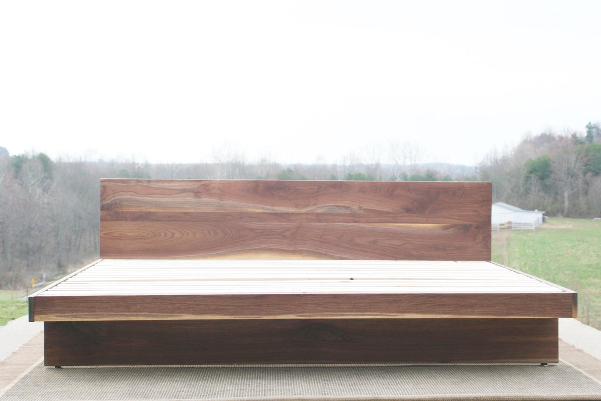 Cantilever Platform Bed with Headboard NcRsV01 - King Size, Natural Walnut