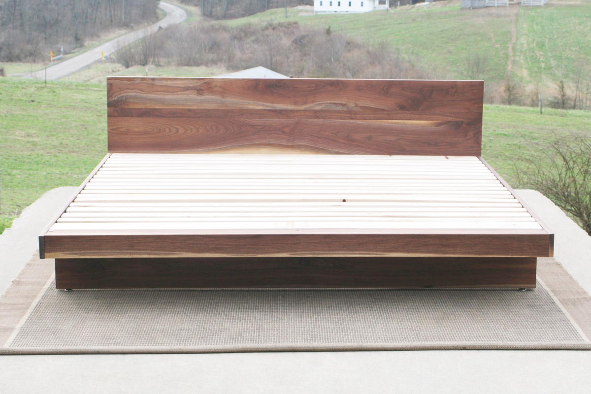 Cantilever Platform Bed with Headboard NcRsV01 - King Size, Natural Walnut