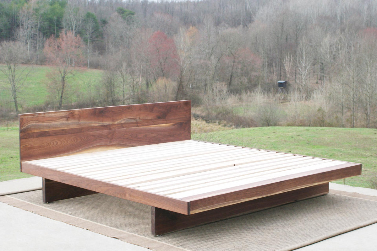 Cantilever Platform Bed with Headboard NcRsV01 - King Size, Natural Walnut