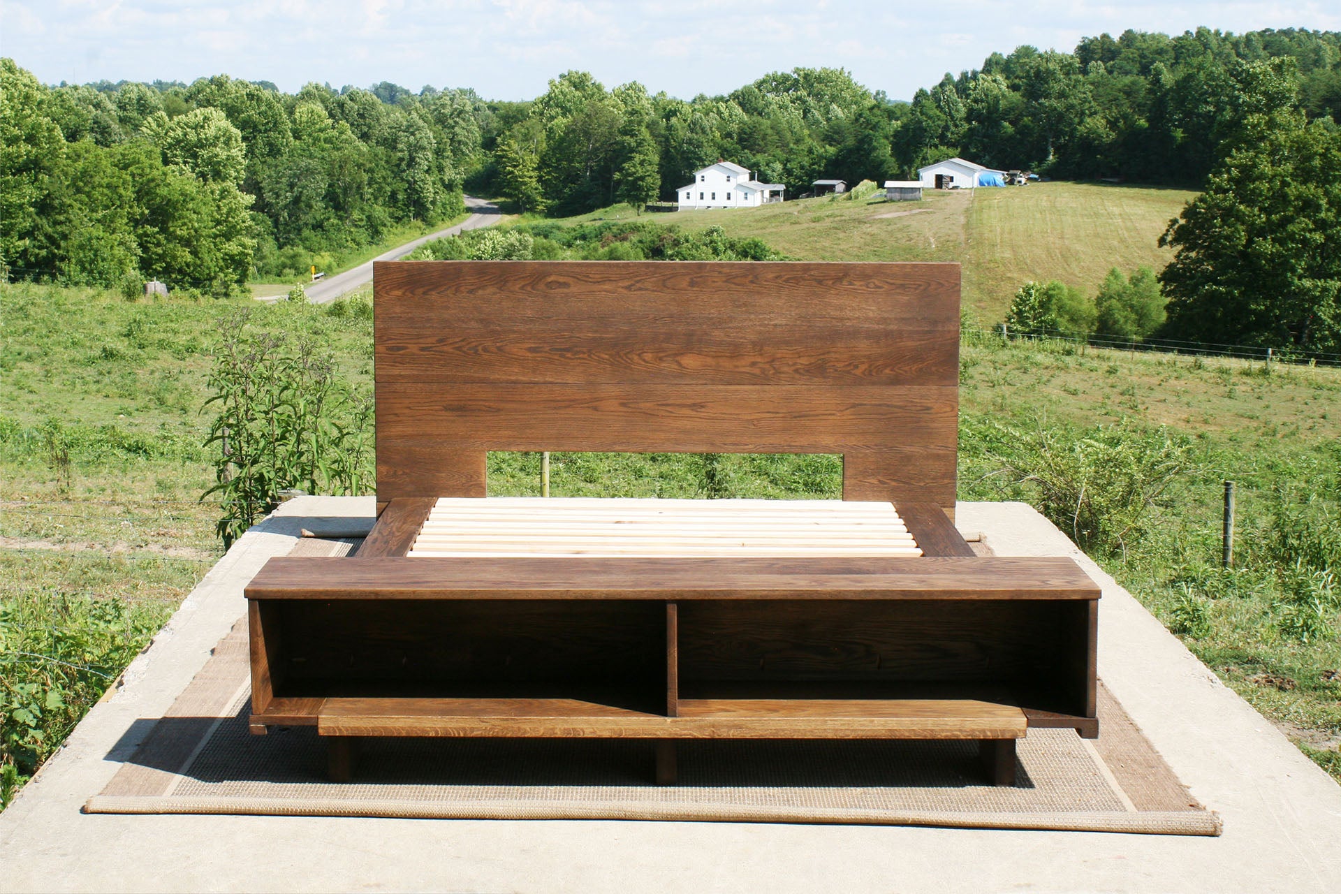 front view Low platform bed with bookcase foot-end