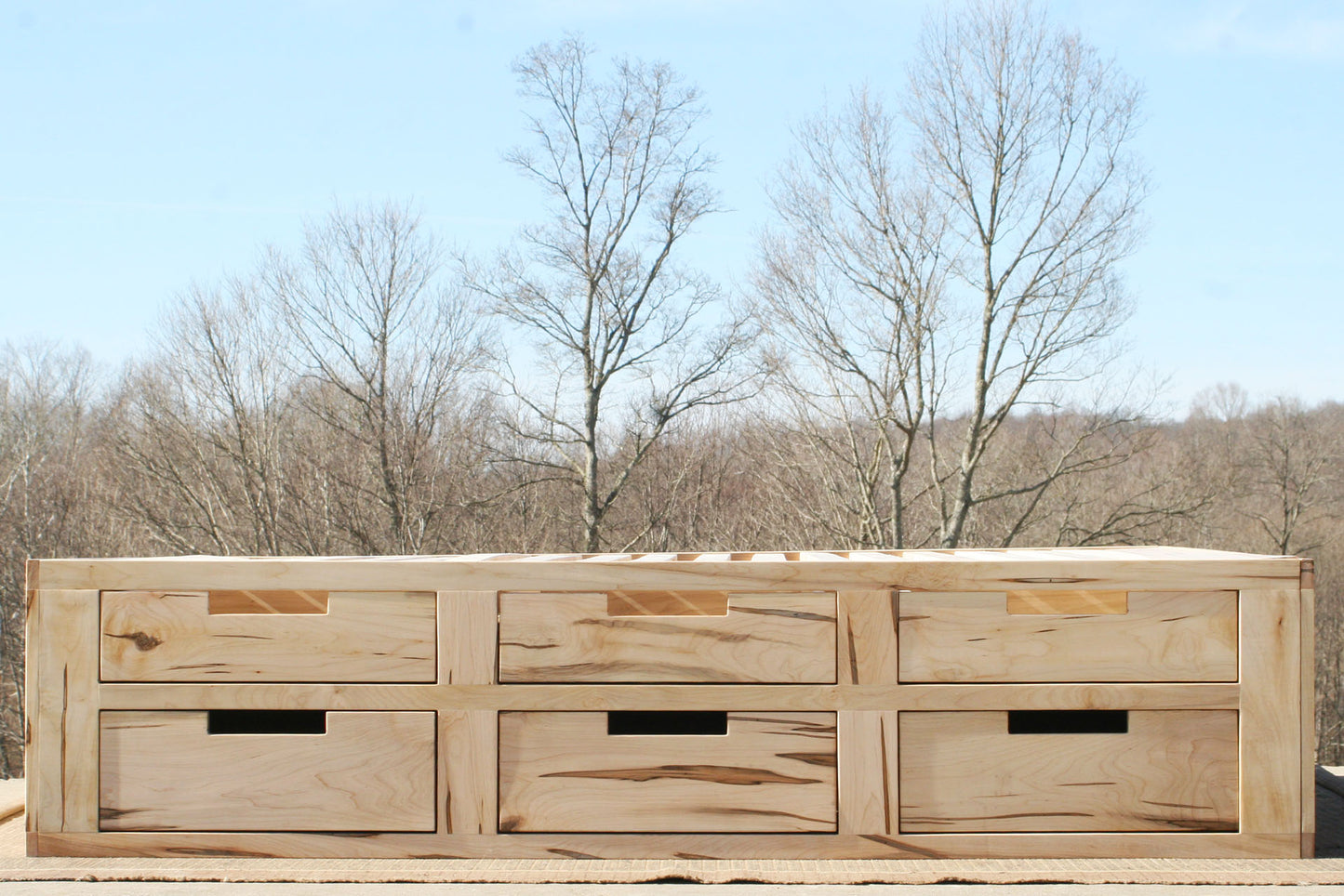 side view wood Mates bed with 6 drawers on 1 side