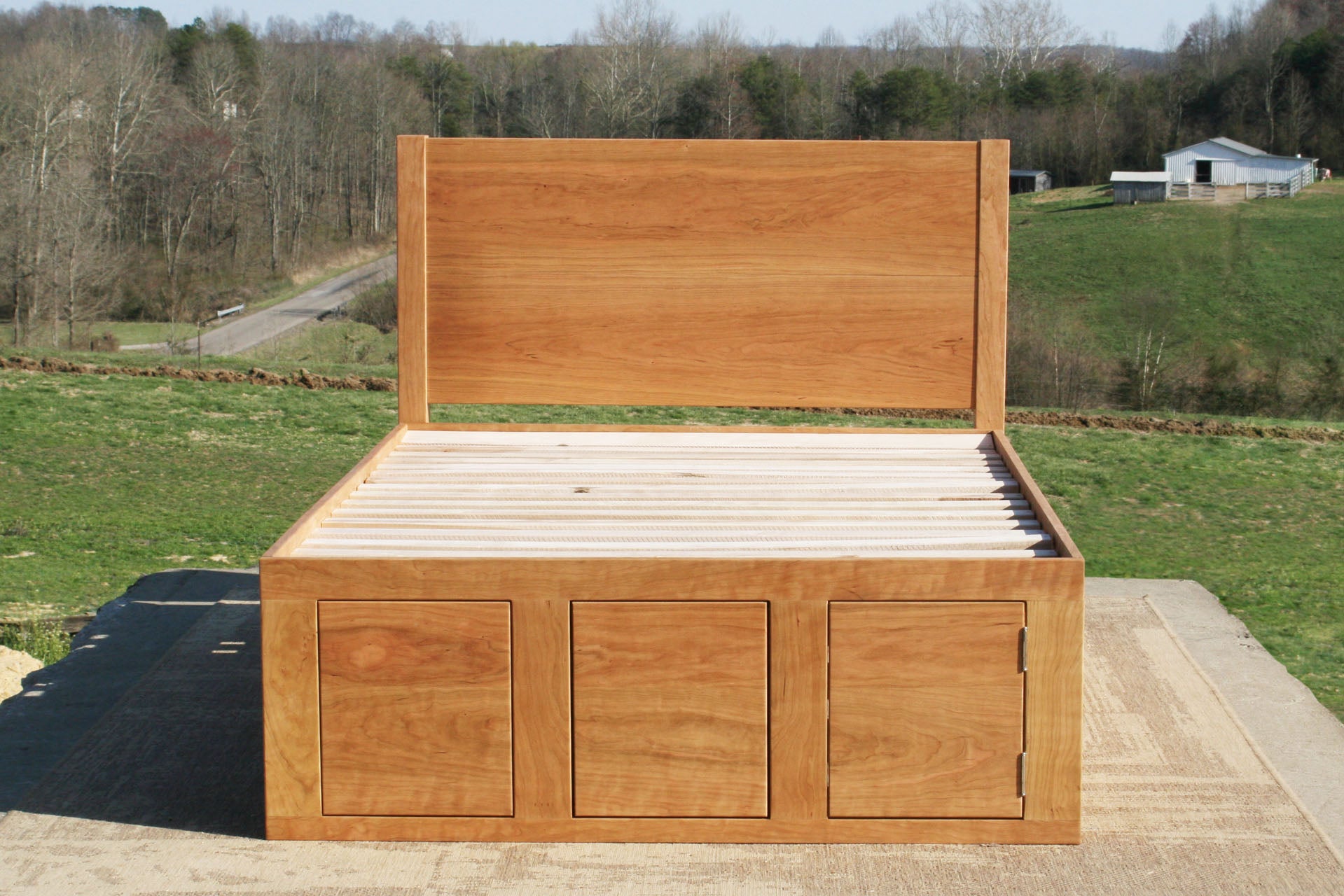 front view wood Mates bed with 6 drawers on 1 side