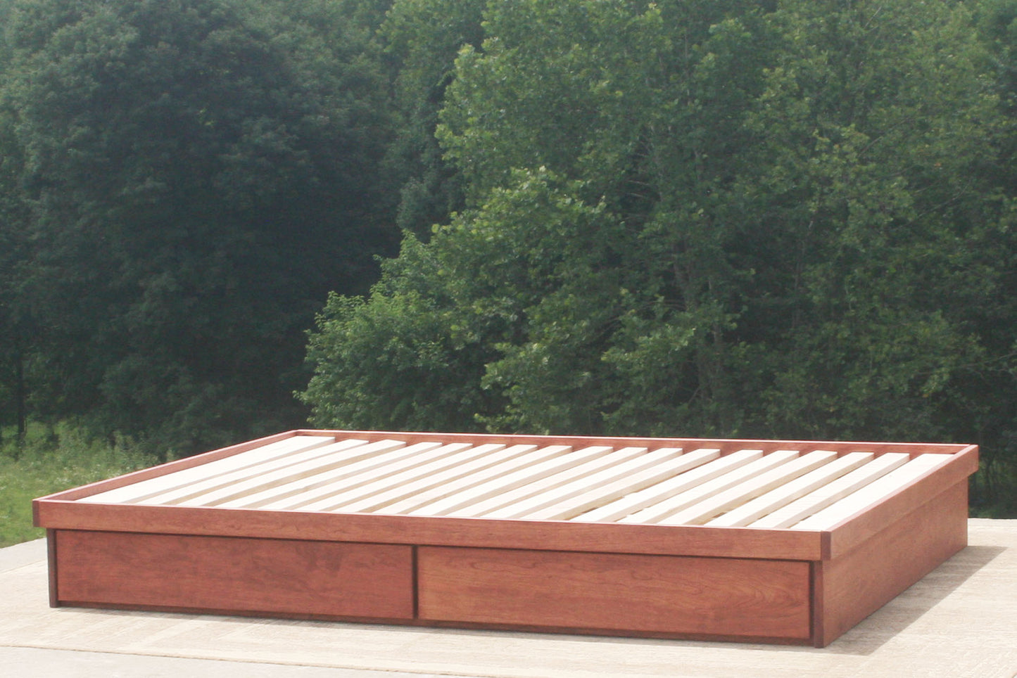 natural Low storage bed with 4 drawers side view