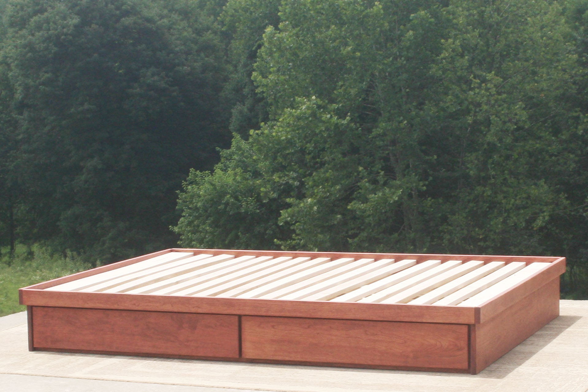 natural Low storage bed with 4 drawers side view