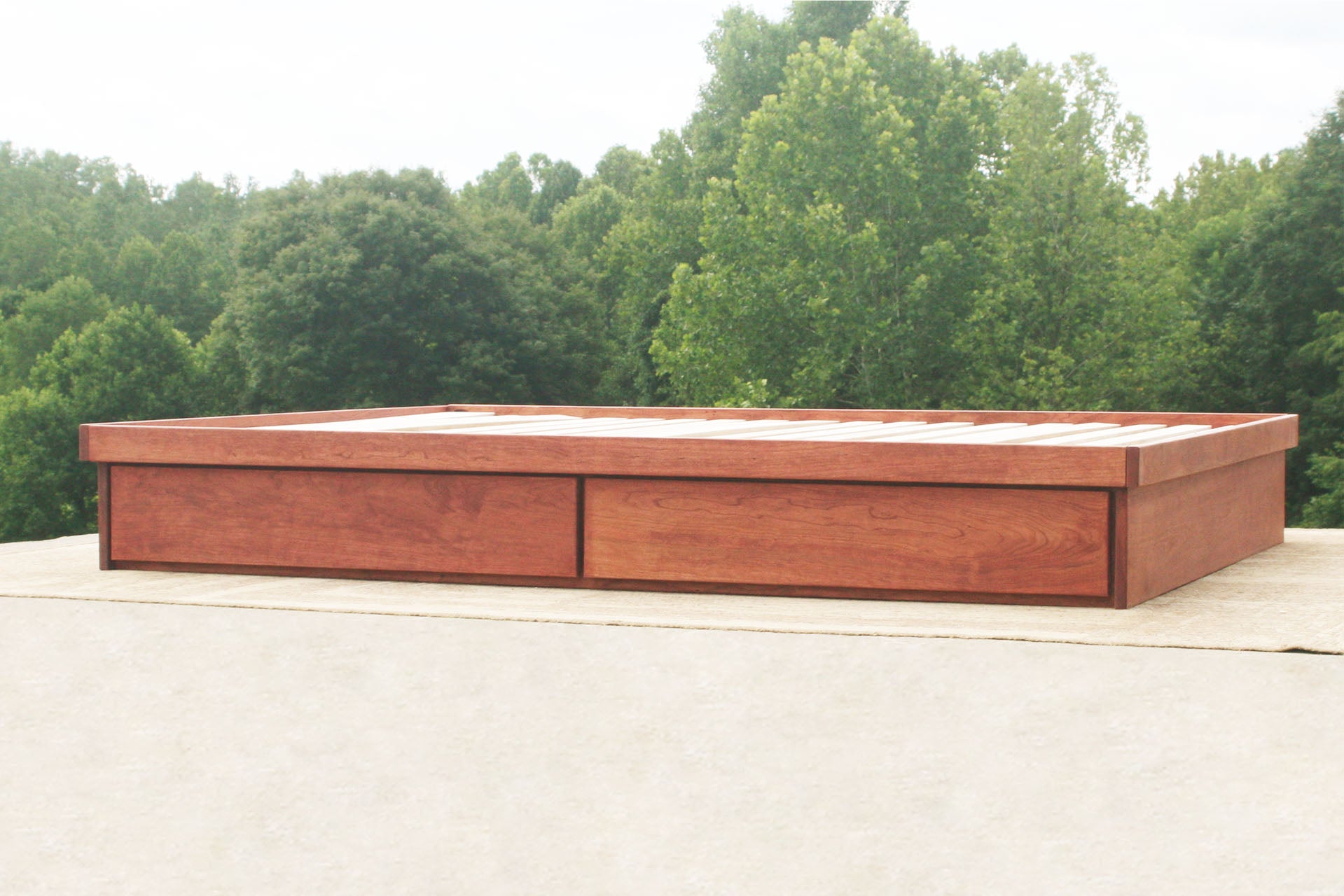 natural Low storage bed with 4 drawers