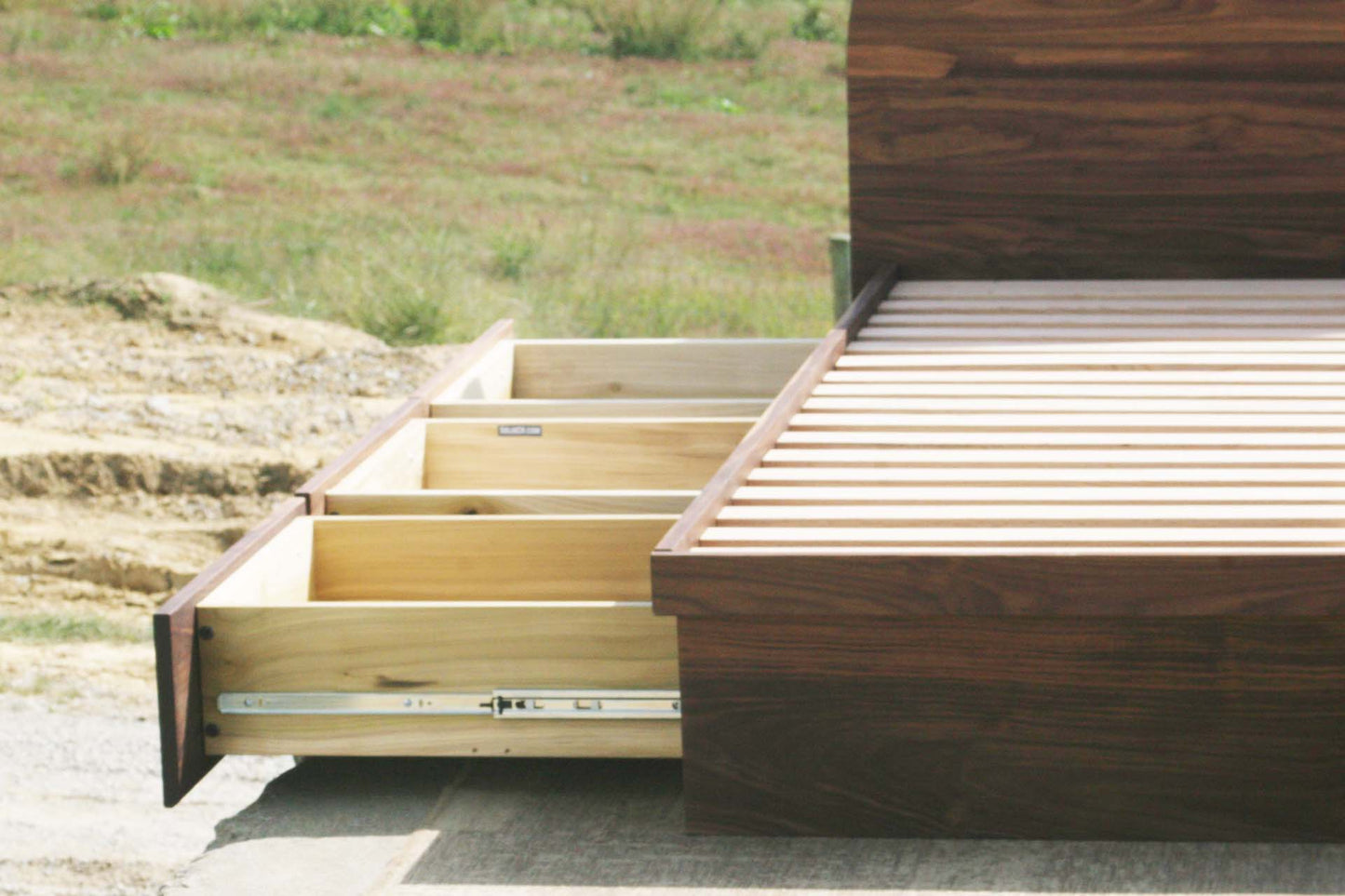 drawer out close up Round Headboard Storage Bed