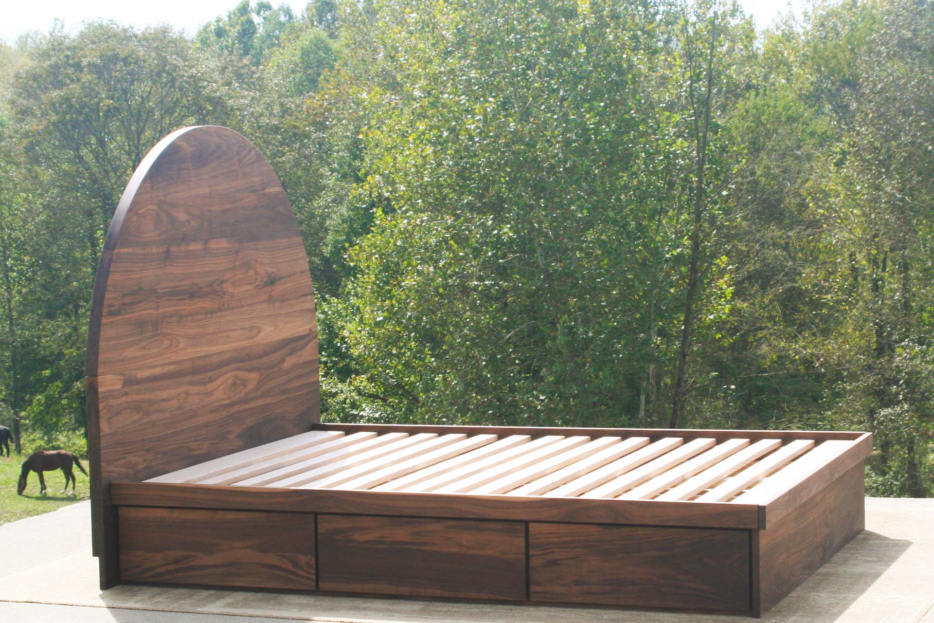 side view Round Headboard Storage Bed