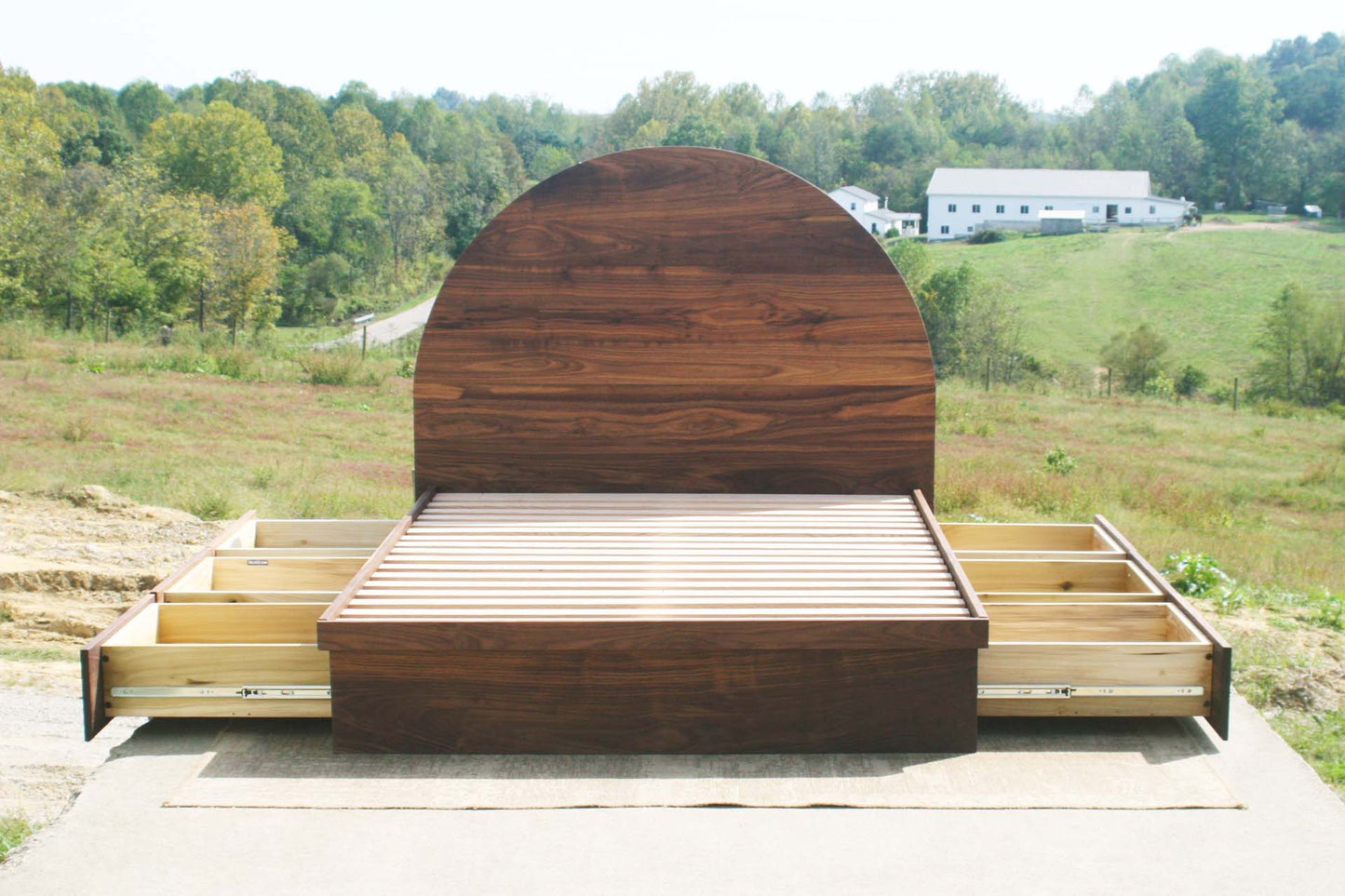 drawers open Round Headboard Storage Bed