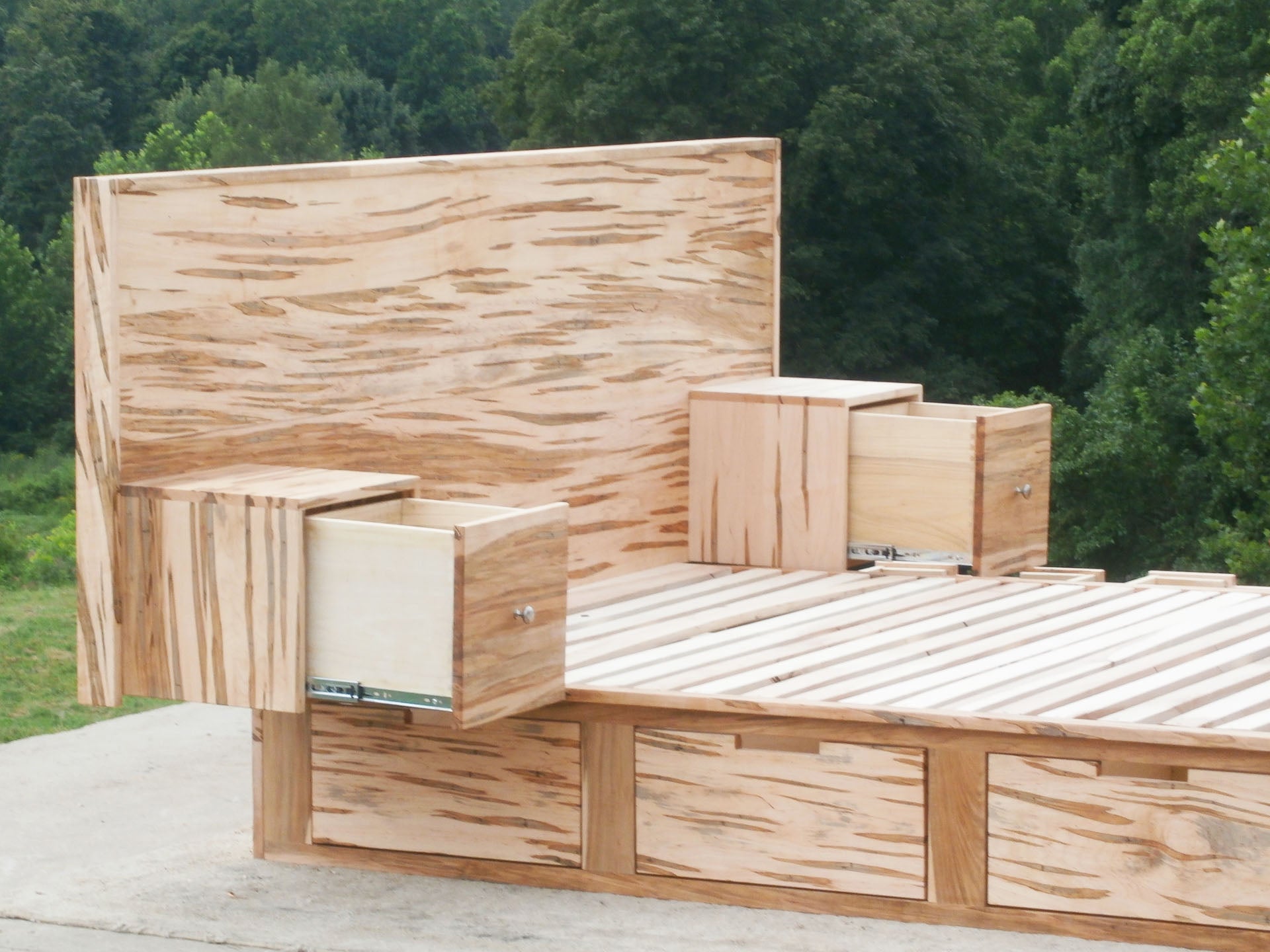 close view natural 6 drawer storage bed with built-in nightstands