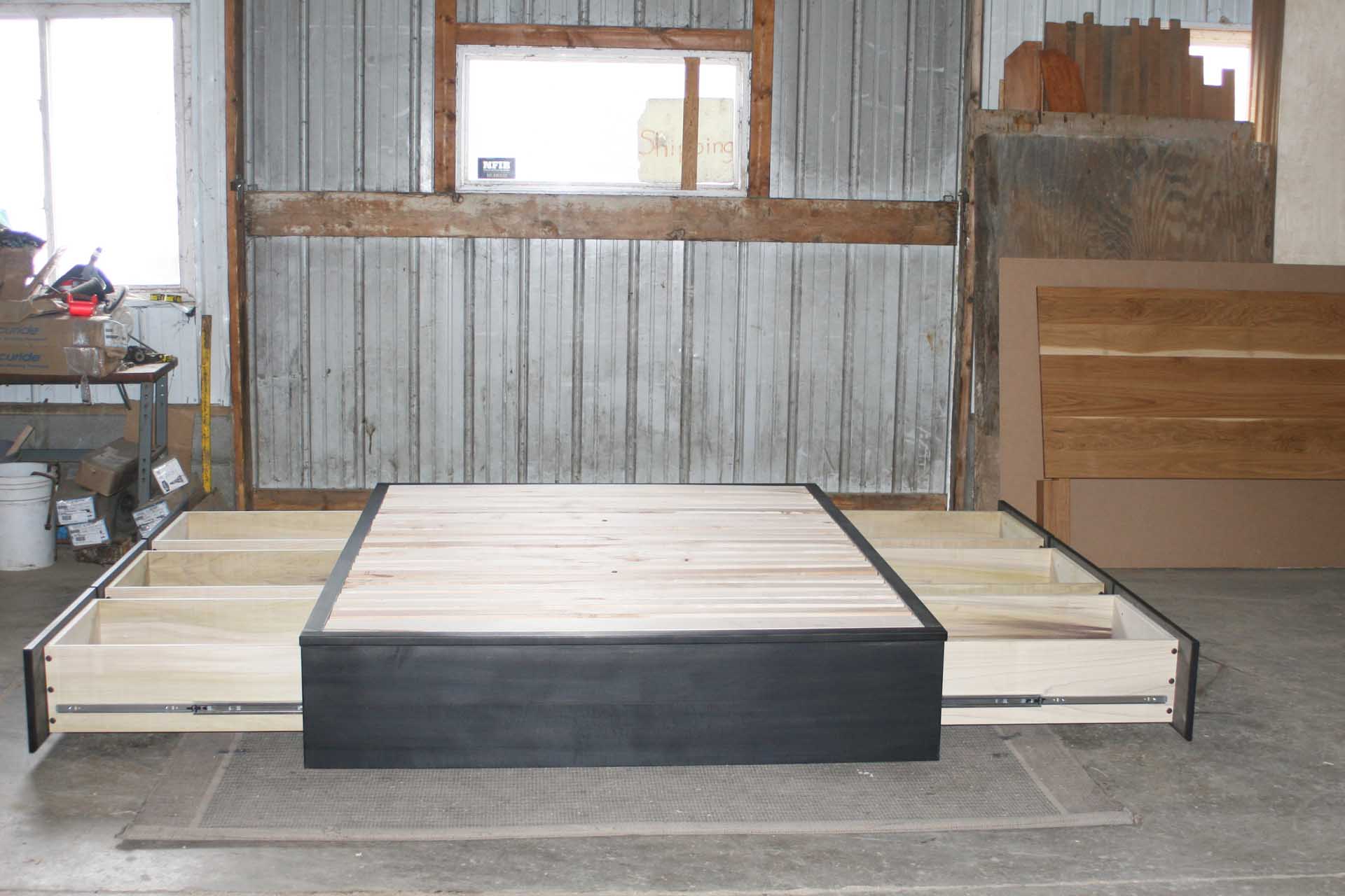 front view 6 Drawer Storage Bed with flat platform drawers out