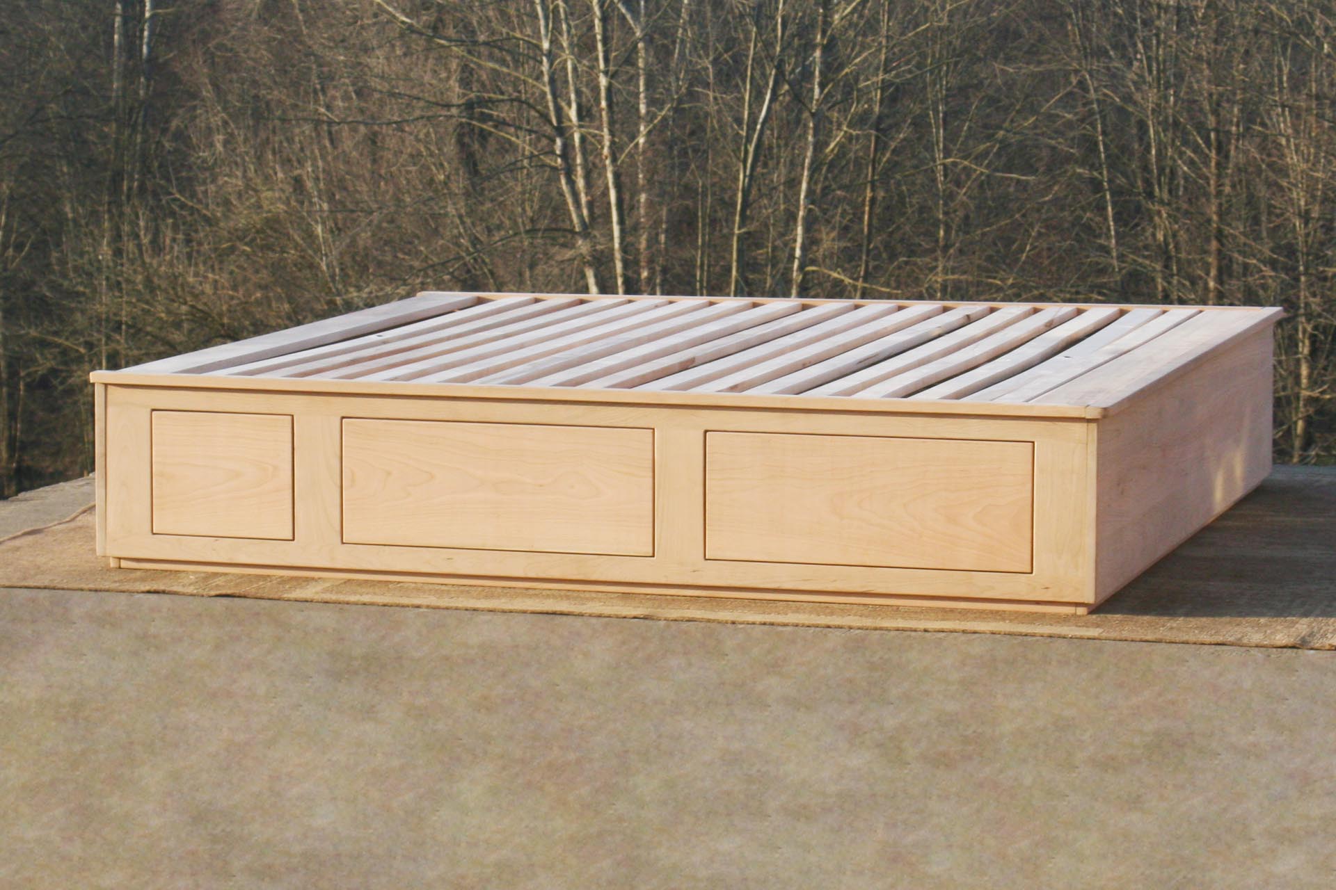 Platform or Tatami Bed with 4 drawers side angle view