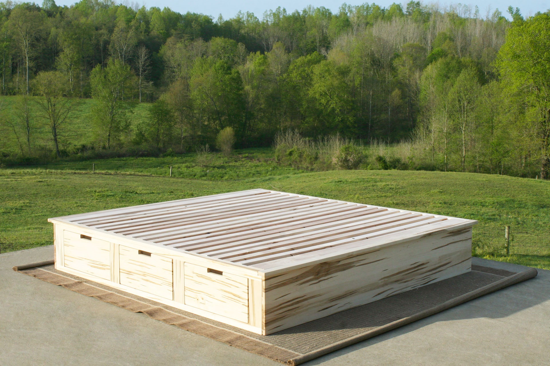 Platform storage bed wormy maple