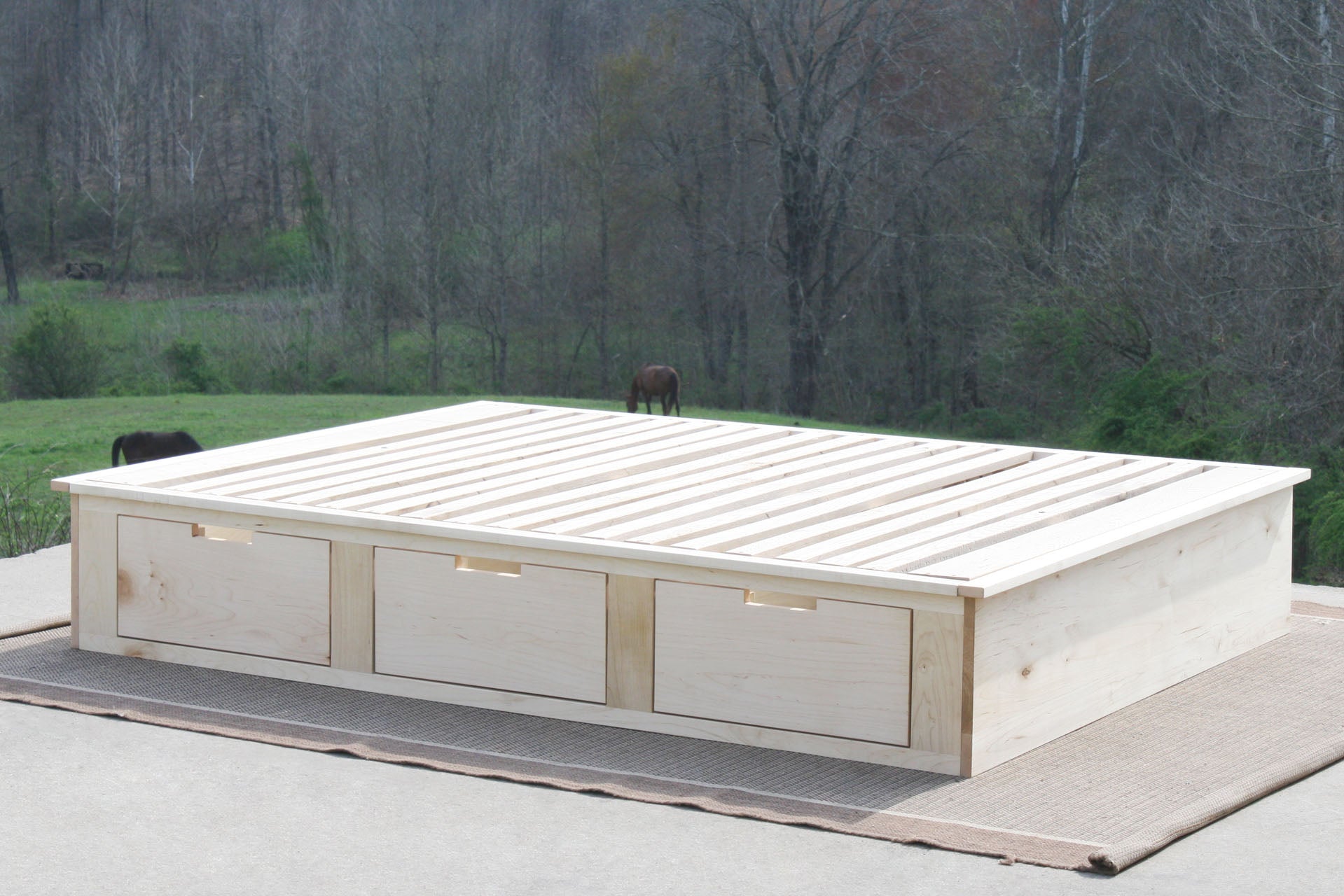 angled view Platform storage bed hardwood