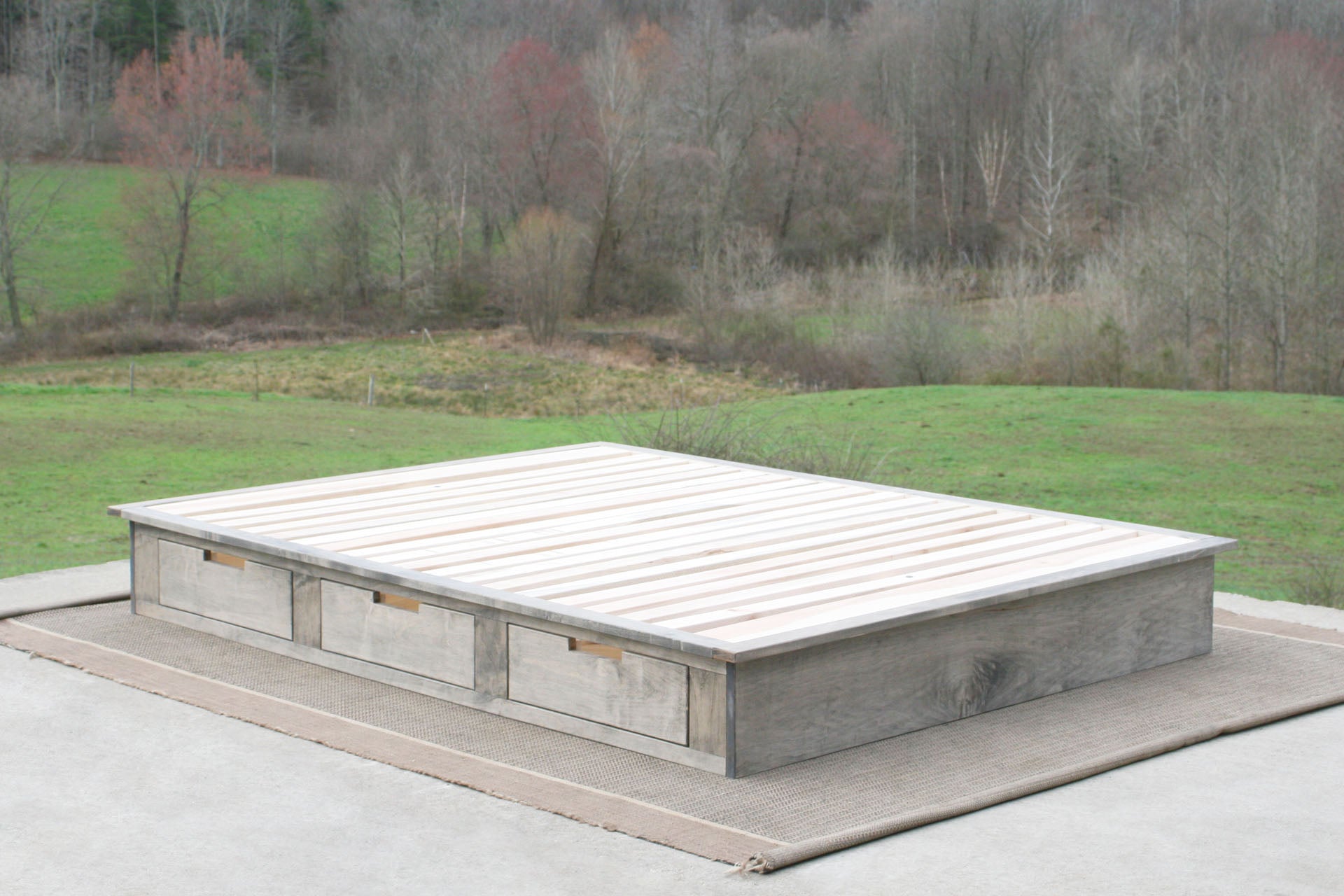 side angled view Low Platform Bed or Tatami Bed with 6 drawers