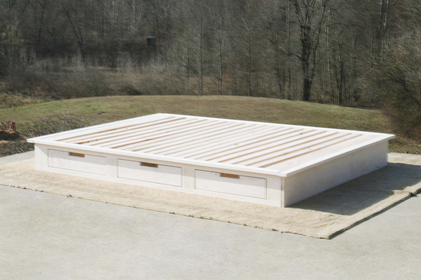 side view natural Low Platform Bed or Tatami Bed with 6 drawers